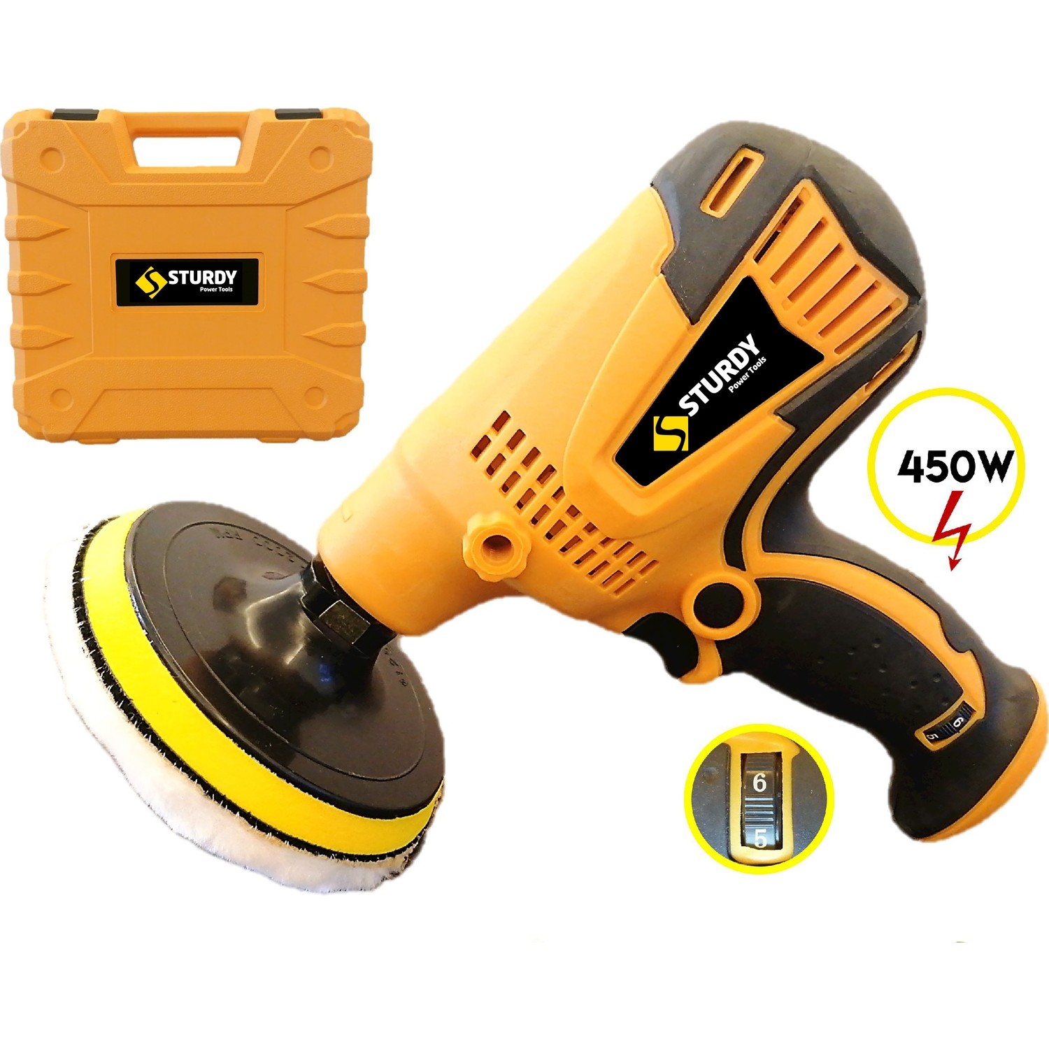 Sturdy Power Profesyonel 450 Watt  Kademe Hız Kontrol Ayarlı Koltuk Yıkama, Polisaj Makinesi