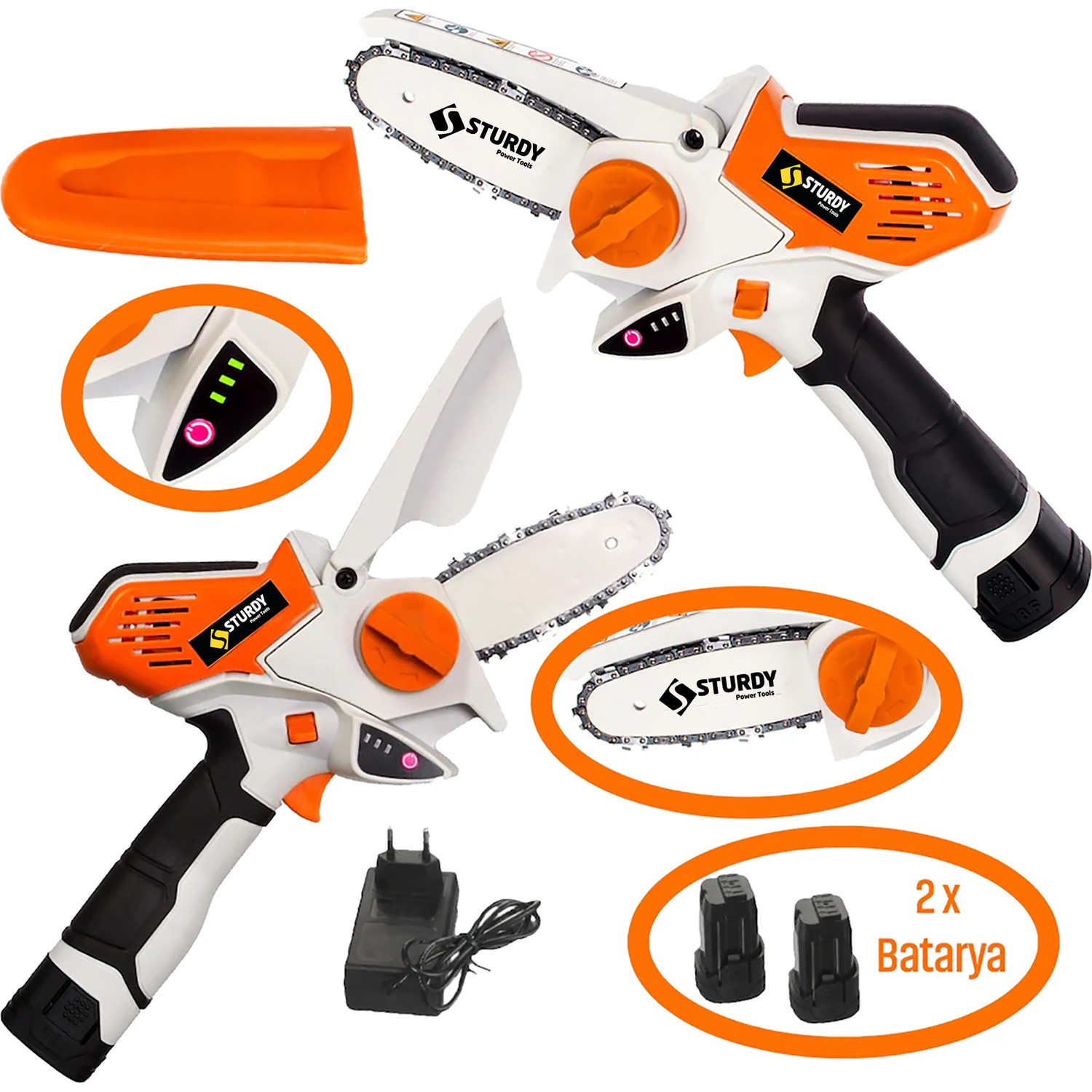 Sturdy Magic Saw X-Torq 1800 Li-On Akülü Dal Kesme Testere Bıçkı Makinası Çift Akülü Turbo Güç