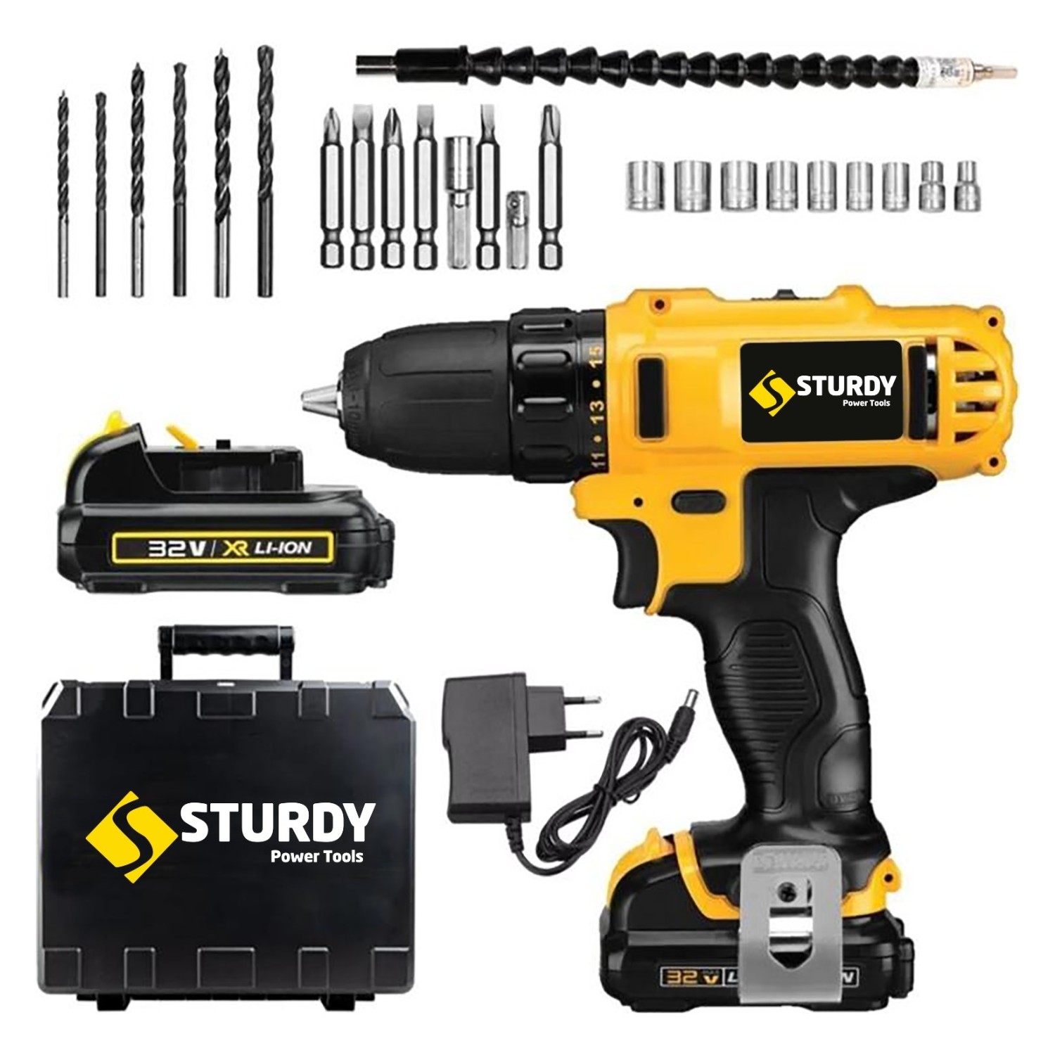 Sturdy Power Tools 32 Volt 5.0 Amper Çift Akülü 24 Parça Uç Setli Şarjlı Vidalama Matkap