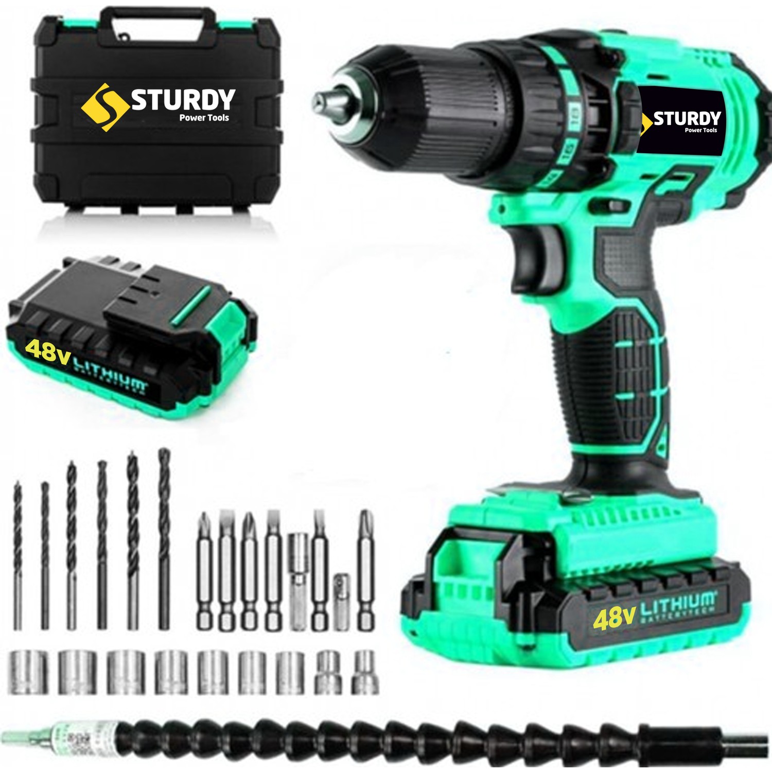 Sturdy 48V5AH Sanzumanlı Setlı Darbeli Lıon Indıvıdual Matkap 23 Parca Setli
