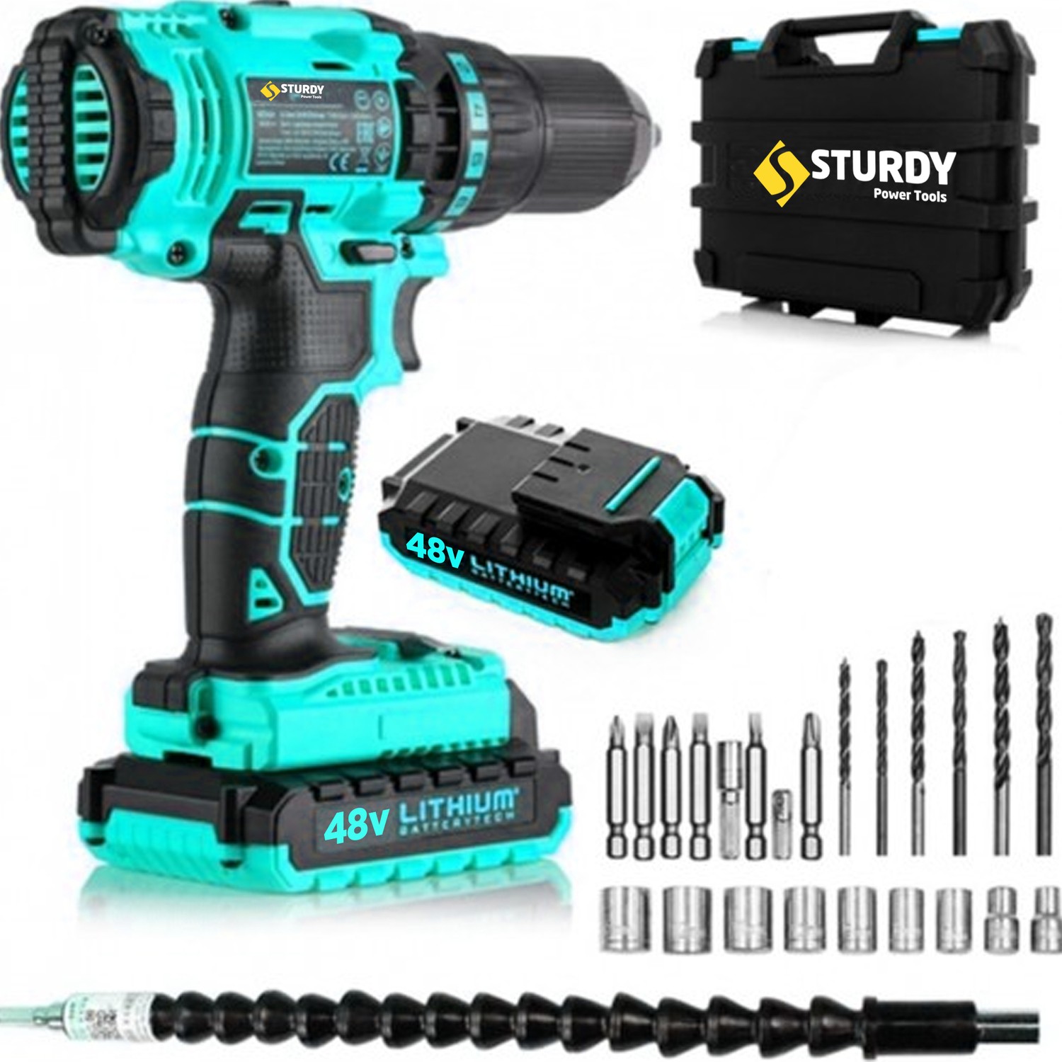 Sturdy 48V5AH Sanzumanlı Setlı Help Outlıne  Darbeli Lıon Matkap 23 Parca Setli