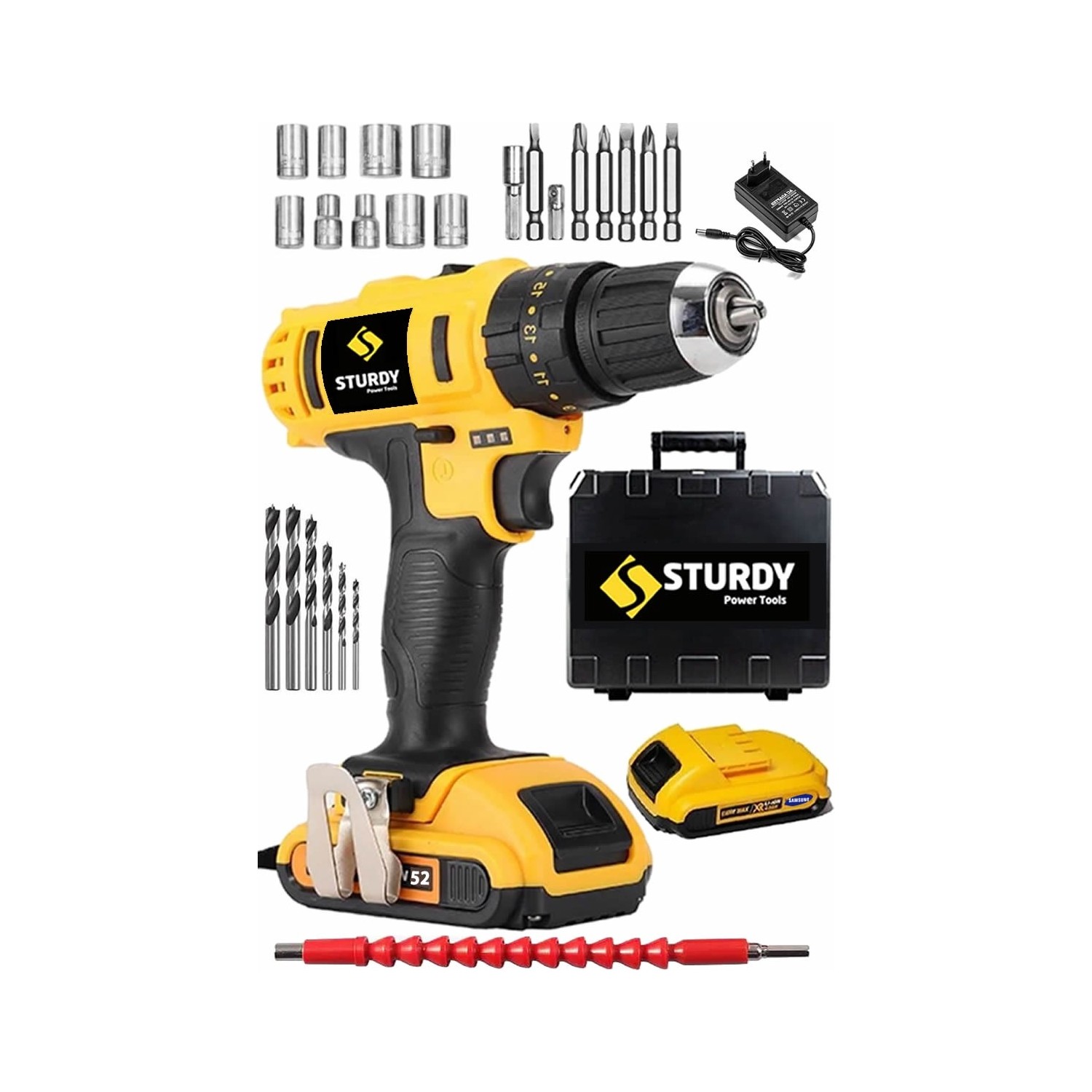 Sturdy 52VF 5mah Lityum Çift Akülü Vidalama New Technology Darbeli Şarjlı Matkap Seti 27 Parçalı