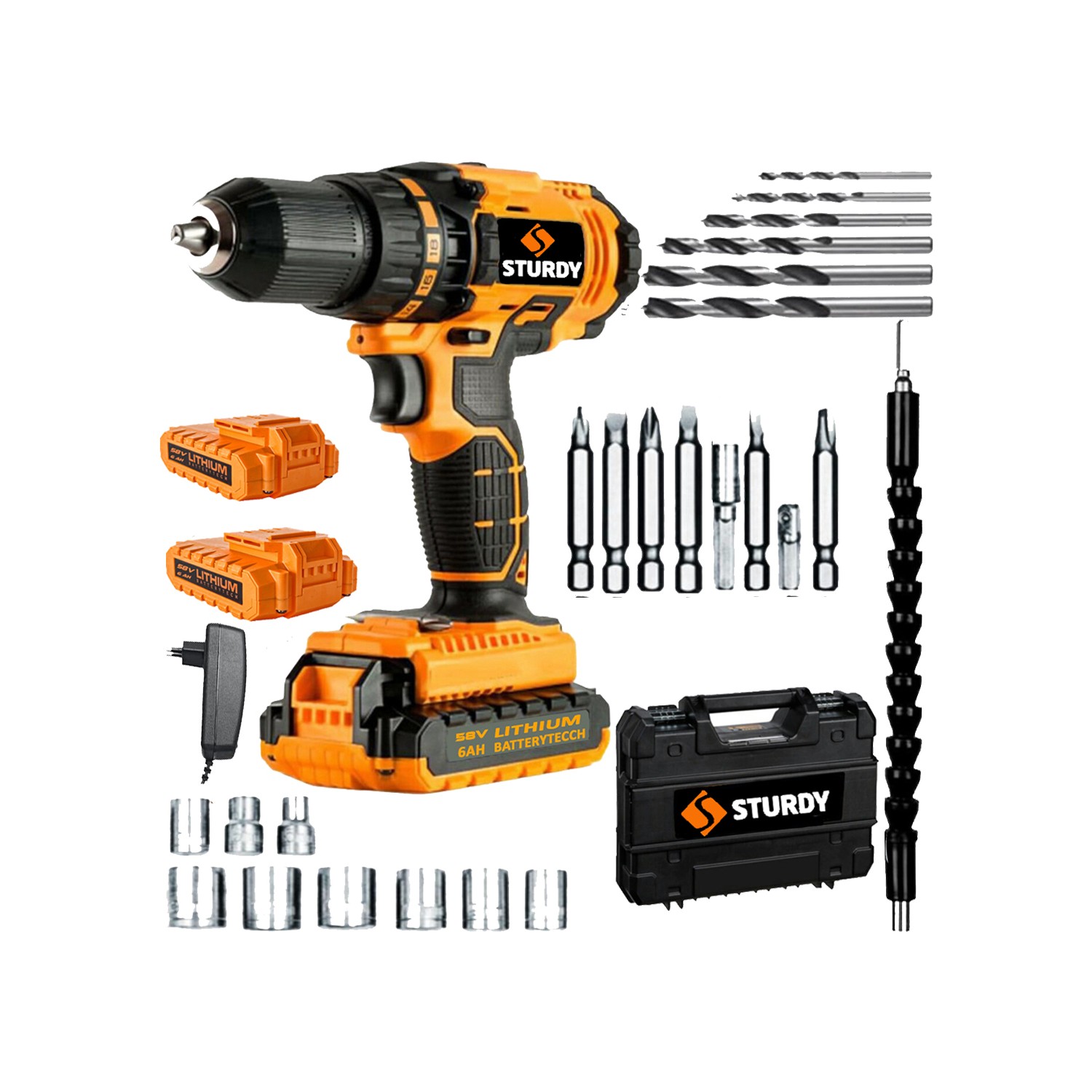 Sturdy Japon Technology 92VF12AH C-E-S Seri Darbeli Metal Şanzuman Şarjlı Çift Akülü Matkap 27PRÇ Uç Setli