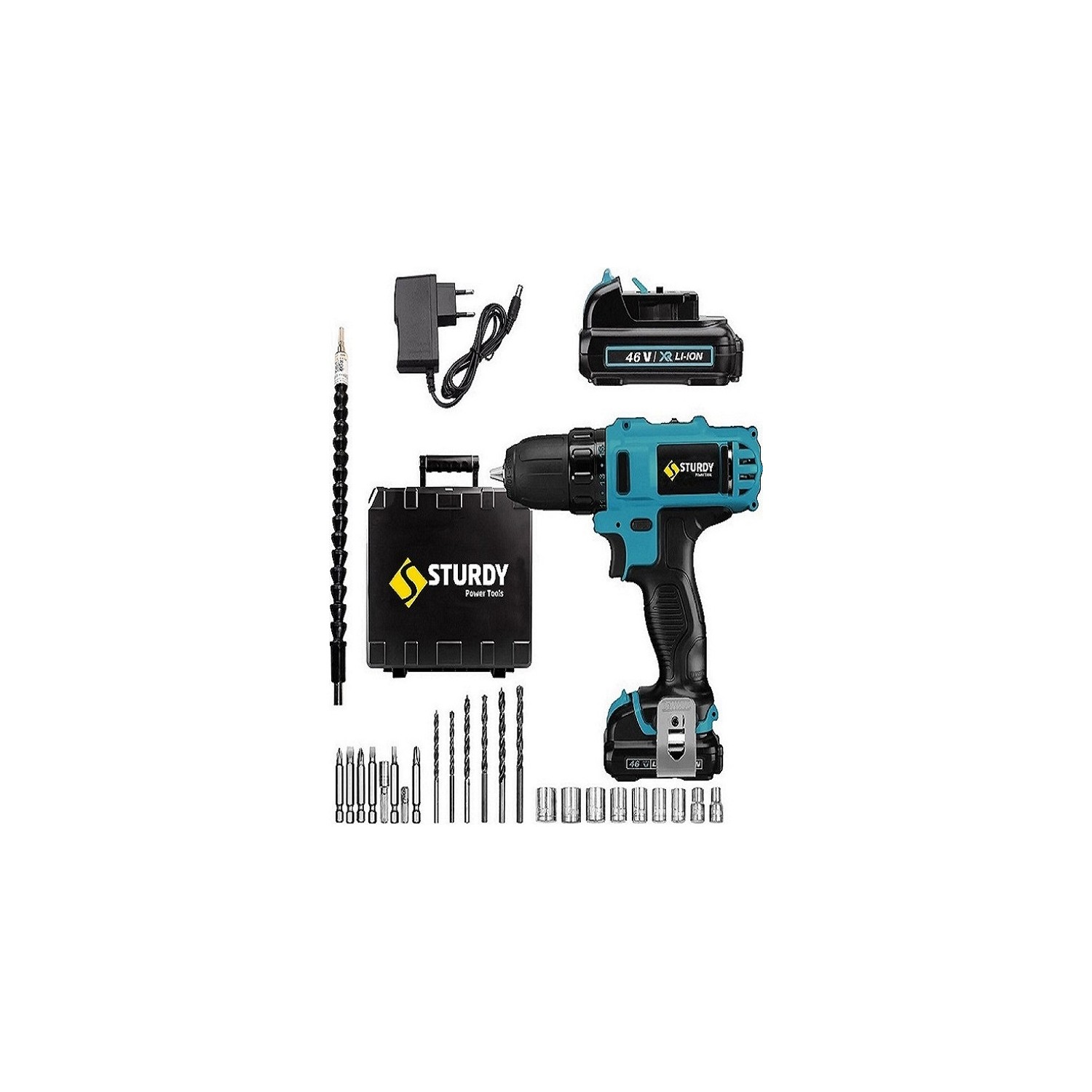 Sturdy 58V 6AH New Seri Lıon Çift Akülü Darbeli Turbo Şarjlı Vidalama Matkap 27 Parça Uç Setli