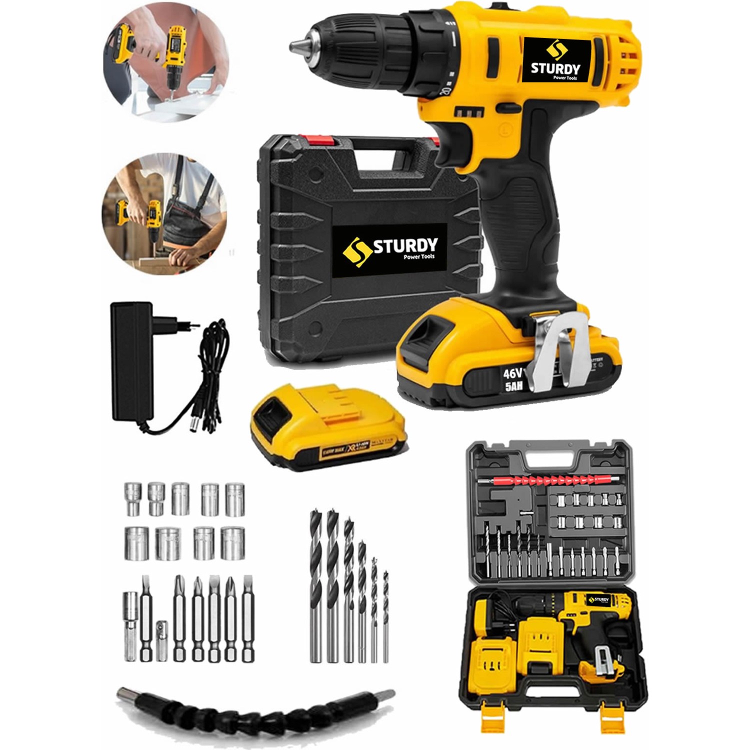 Sturdy 58V 6AH Metal Sanzumanlı Turbo Setli Darbeli Li-Ion Çift Akülü Matkap 27 Parca Setli
