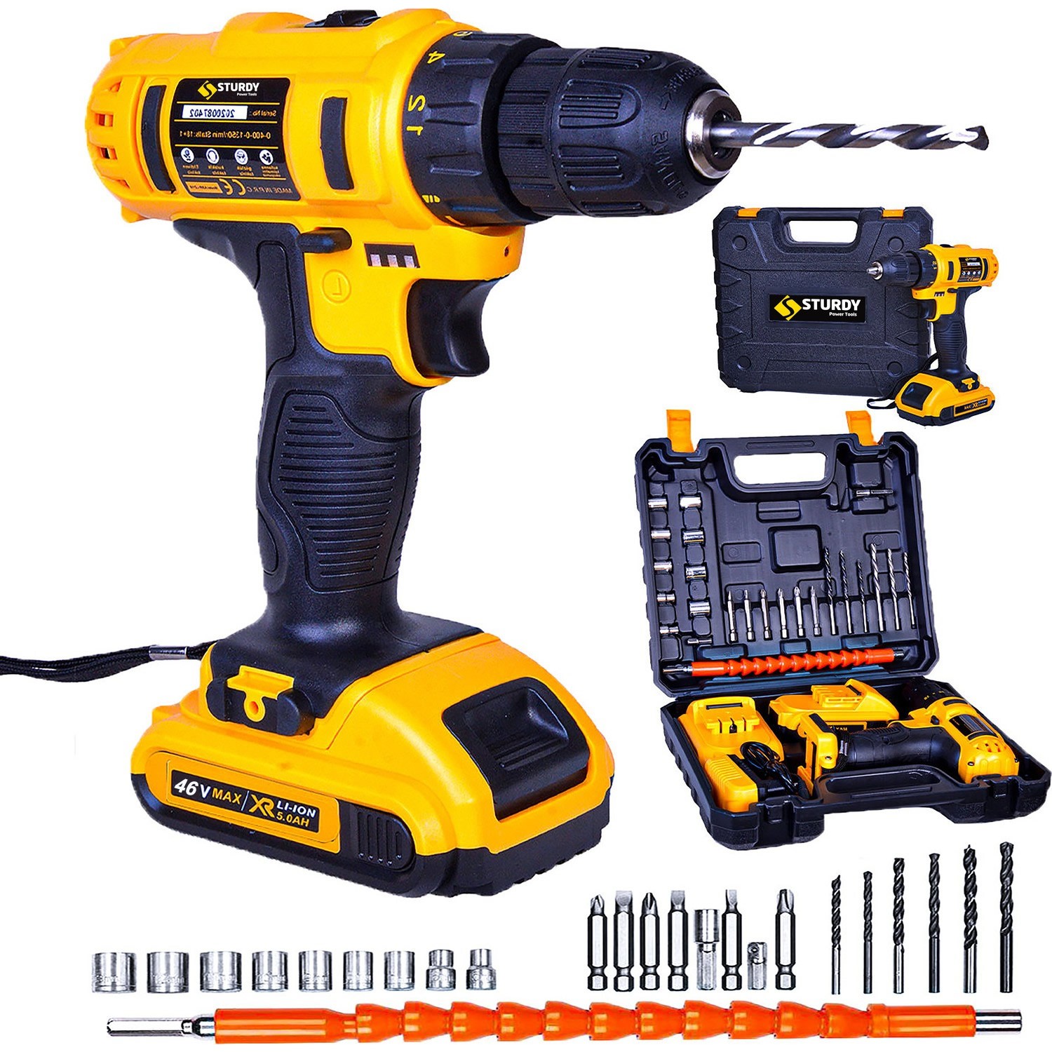 Sturdy 58V 6AH Metal Sanzumanlı Unıversal Series  Setli Darbeli Li-Ion Çift Akülü Matkap 27 Parca Setli