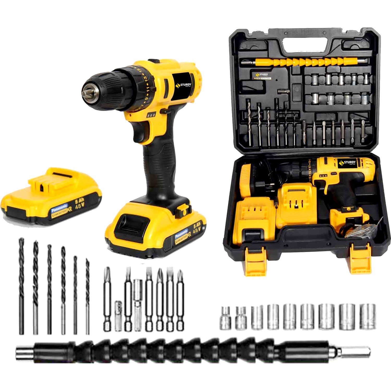 Sturdy 58V6AH Lion Çift Akülü Darbeli Turbo Şarjlı Vidalama Matkap 27 Parça Setli
