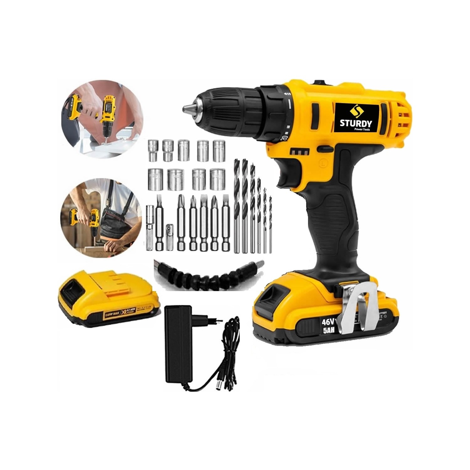 Sturdy 58V6AH Lion Çift Akülü New Series  Darbeli Turbo Şarjlı  Vidalama Matkap 27 Parça Setli