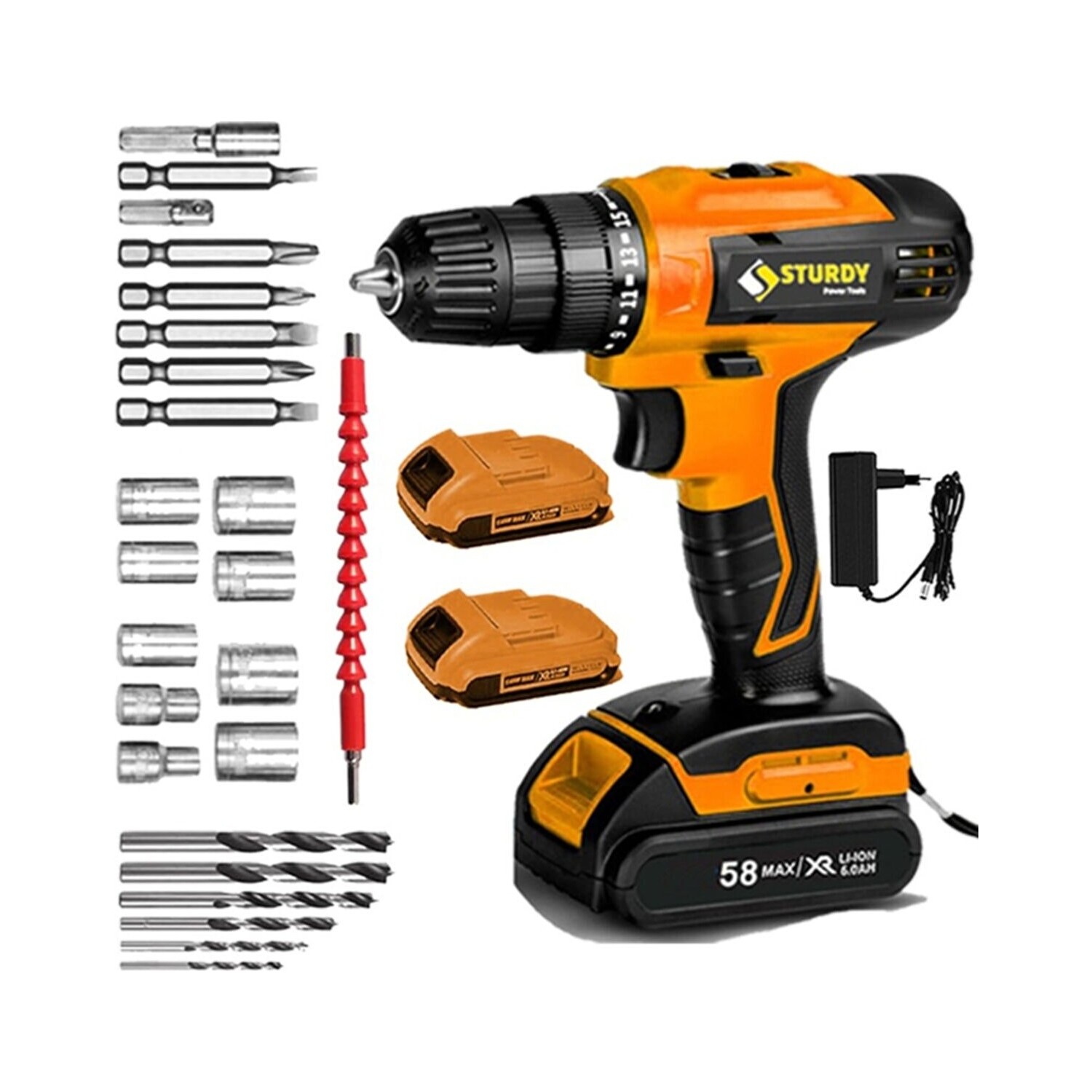 Sturdy Japon Technology 52V8AH Z-T-P Seri Darbeli Metal Şanzuman Şarjlı Çift Akülü Matkap 27PRÇ Uç Setli