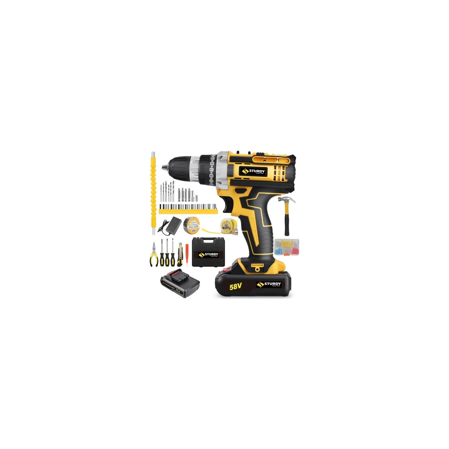 Sturdy Japon Technology  12 VOLT -Tseri Darbeli Metal Şanzuman Şarjlı Çift Akülü Matkap 39PRÇ Uç Setli