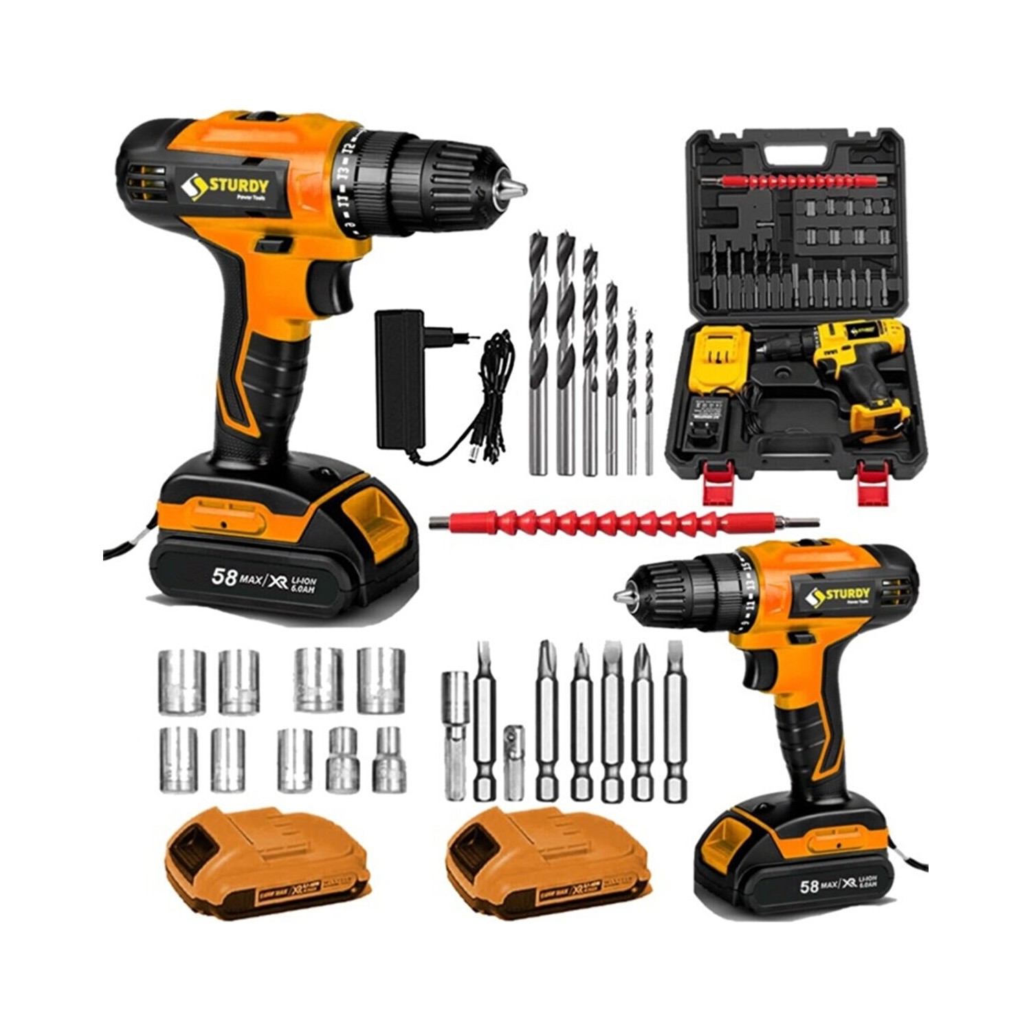 Sturdy 54V 8AH Metal Sanzumanlı New Seri Setli Li-Ion Çift Akülü Matkap 27 Parca Setli