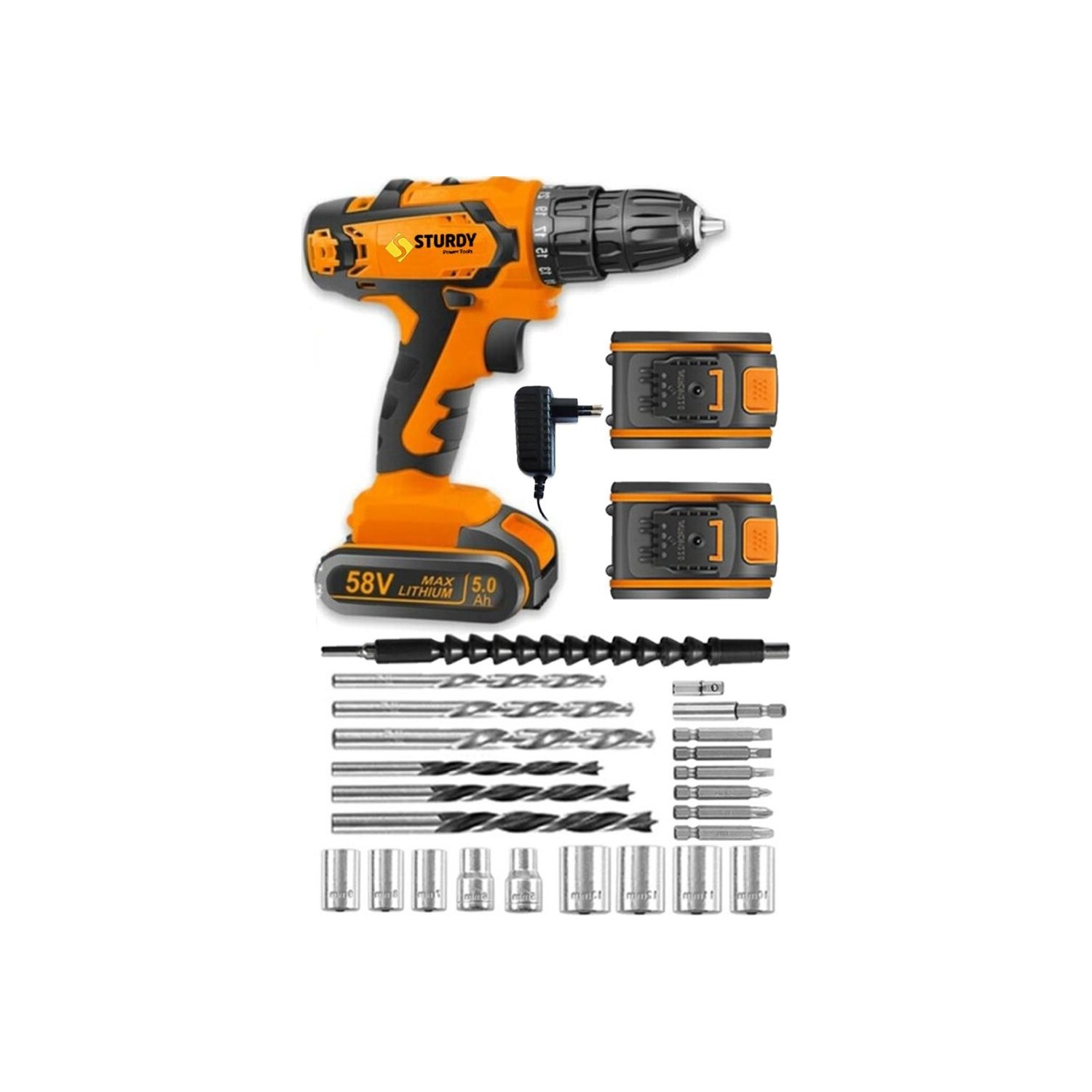 Sturdy Japon Technology 58V 8AH M-1 Metal Şanzıman Şarjlı Çift Akülü Vidalama 27PRÇ Uç Setli