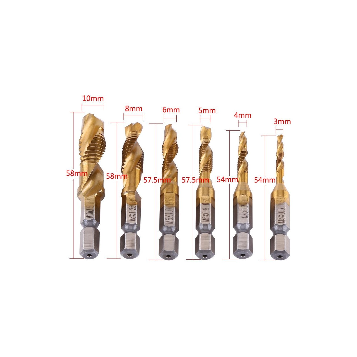 Sturdy Kaplamalı Hss Matkap Uçları 1/4’’ Altıgen Şaft   Klavuz Seti Metrik Diş Açma M3-M4-M5-M6-M8- M10