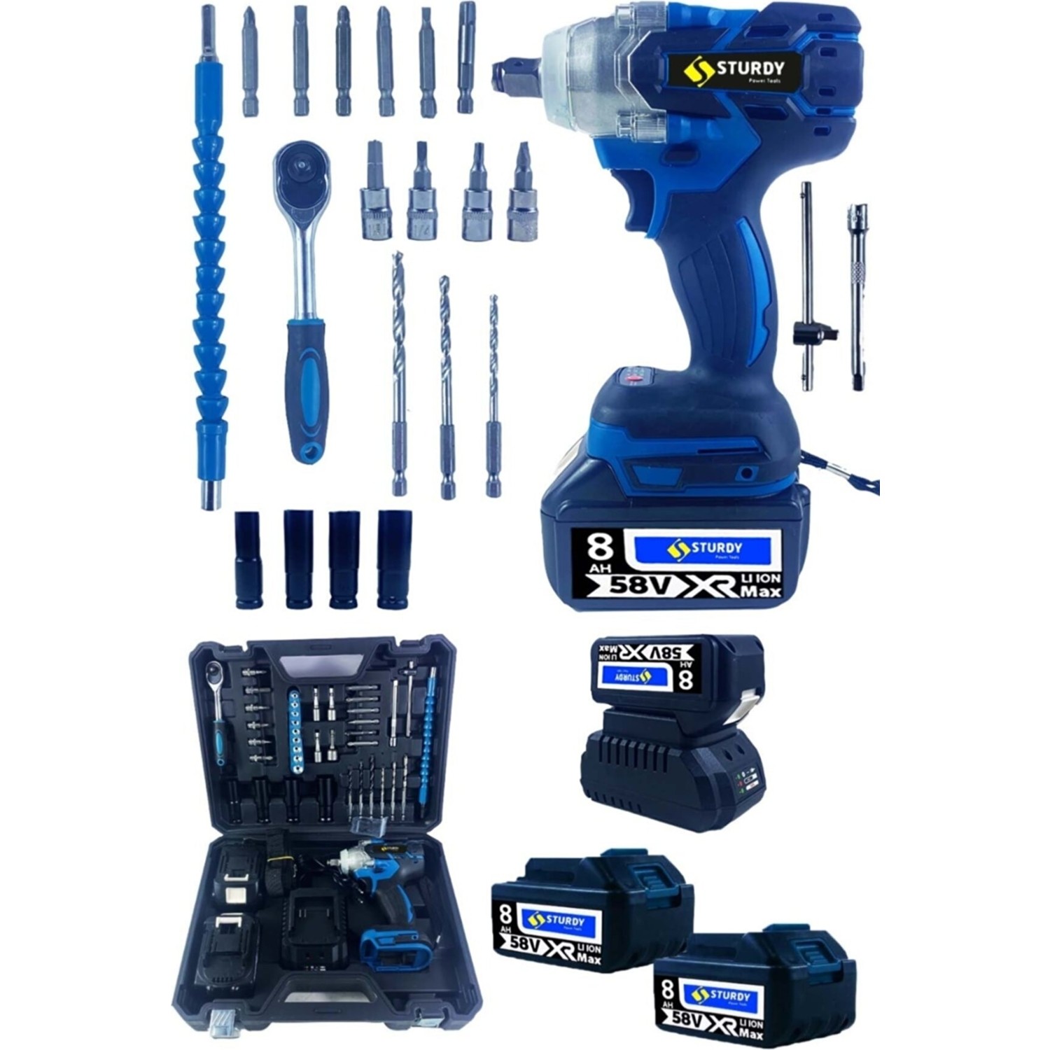 Sturdy Power Tools Japon Teknoliji Full Set Pcx-T Seri Brushless Motor 58 V 8 Ah Darbeli Somun Sıkma Makinesi