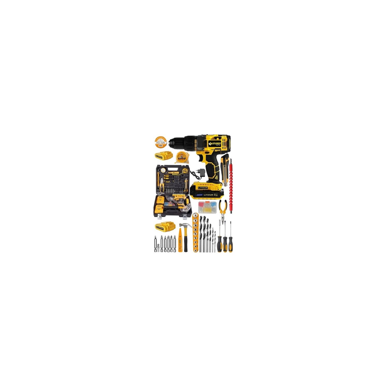 Sturdy Japon Technology 56V8AH T-K-Z Seri Metal Şanzuman Şarjlı Çift Akülü Matkap 39 Parça Uç Setli