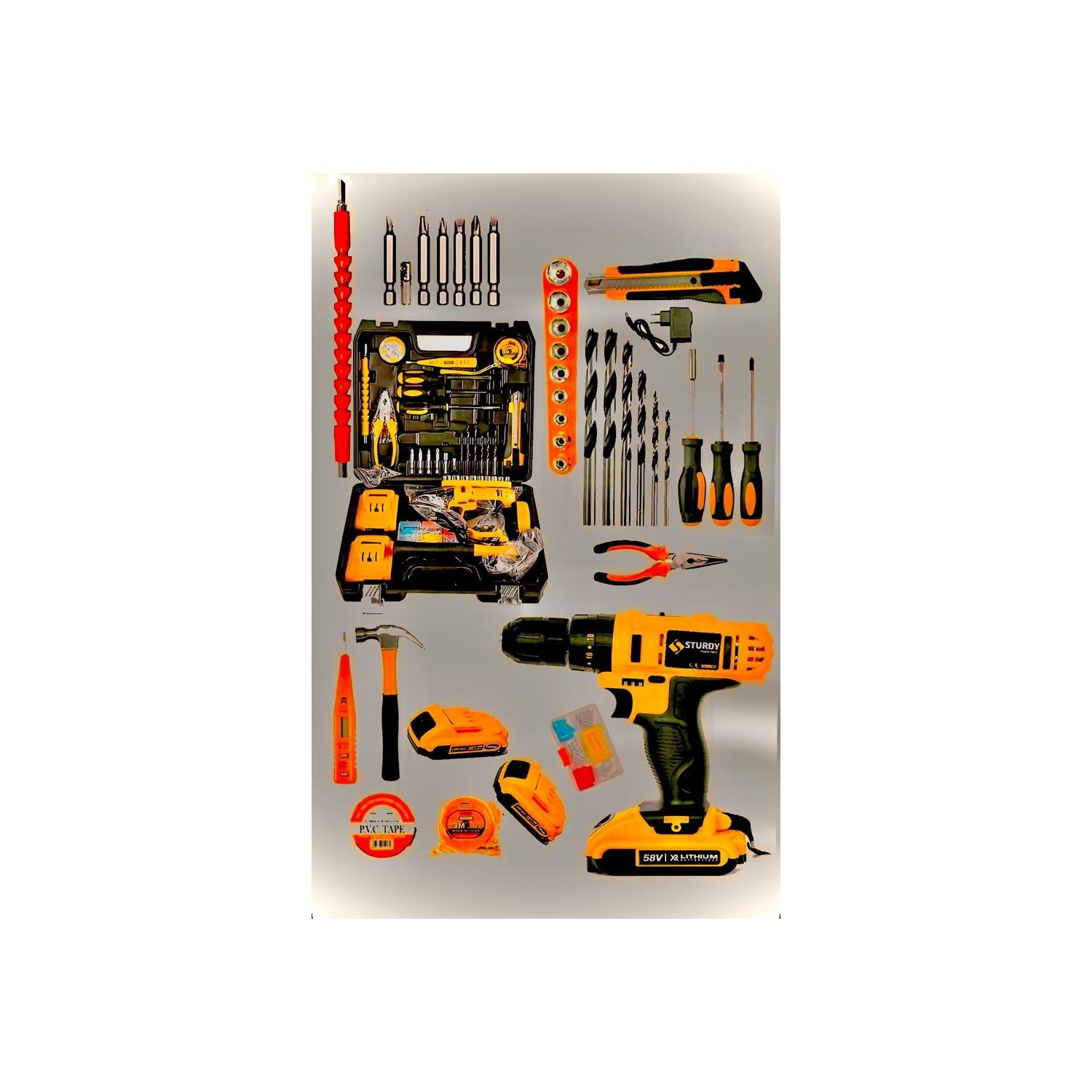 Sturdy Japon Technology 56V8AH O-W-Z Series  Metal Şanzuman Şarjlı Çift Akülü Matkap 99 Prç Uç Setli