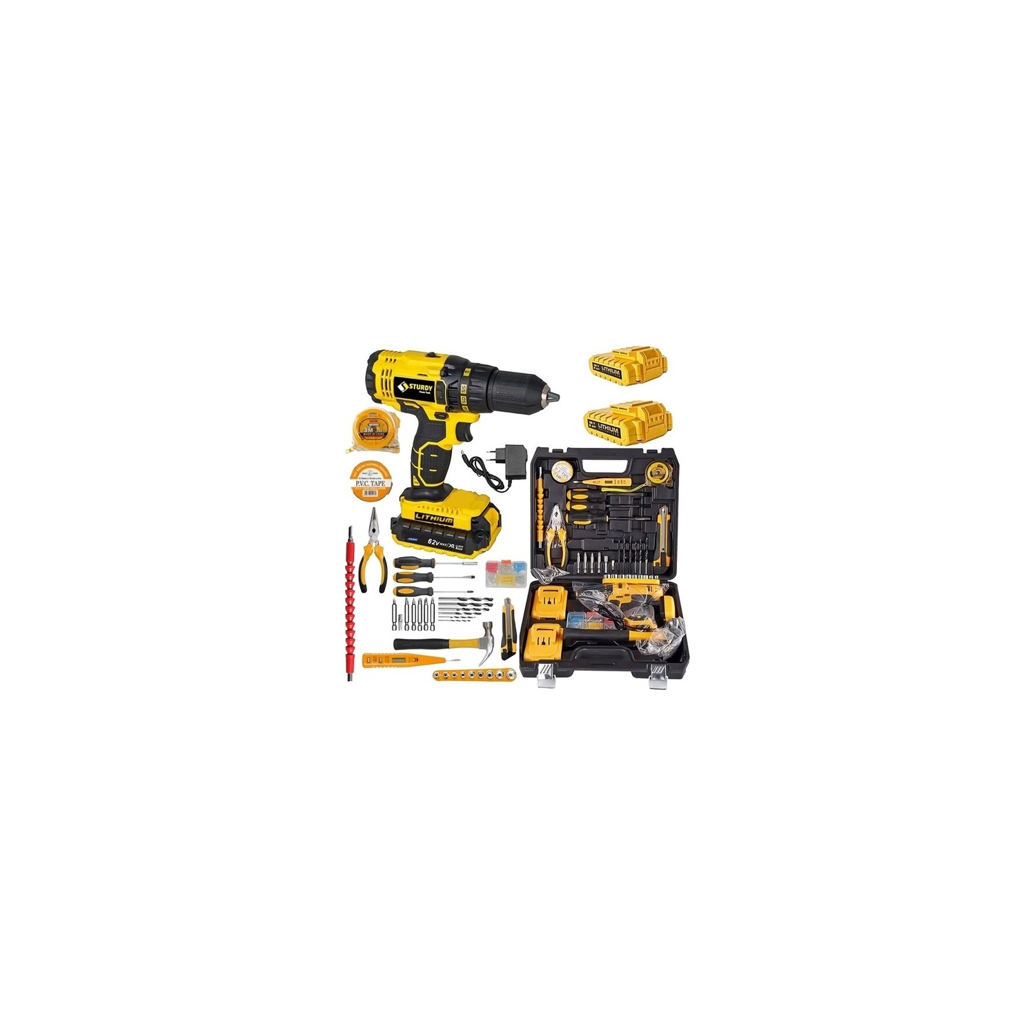 Sturdy Japon Technology 56V8AH K-T-G Seri Metal Şanzuman Şarjlı Çift Akülü Matkap 39 Prç Uç Setli
