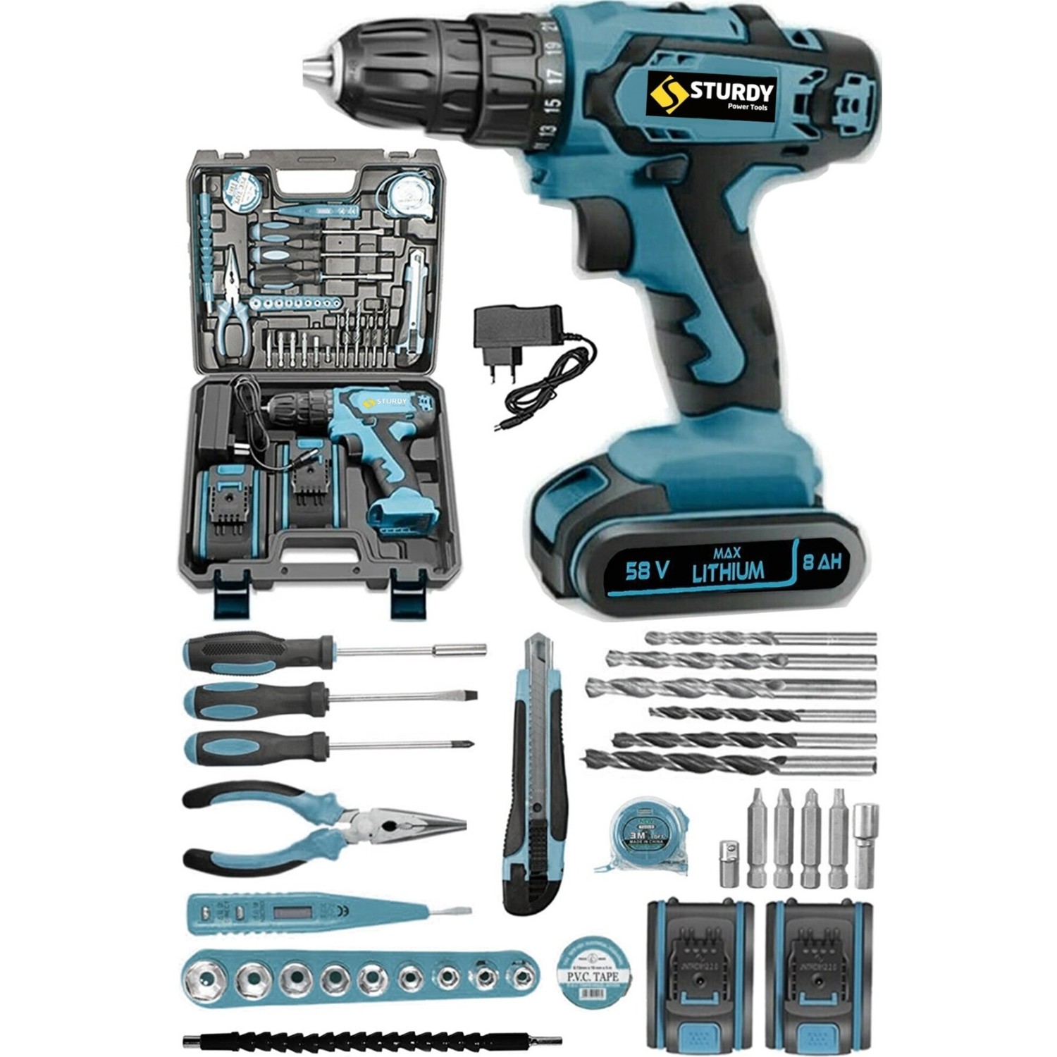 Sturdy Japon Technolo Lion Çift Akülü Metal Şanzuman Turbo Şarjlı Matkapre 39 Parça Setli