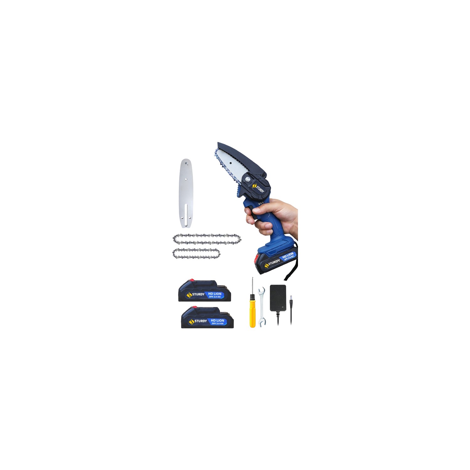 Sturdy Power Tools Swiss Tech Pro 20 Volt 2 Amper 15Cm Pala ve Zincir Çift Akülü Dal Kesme Testeresi