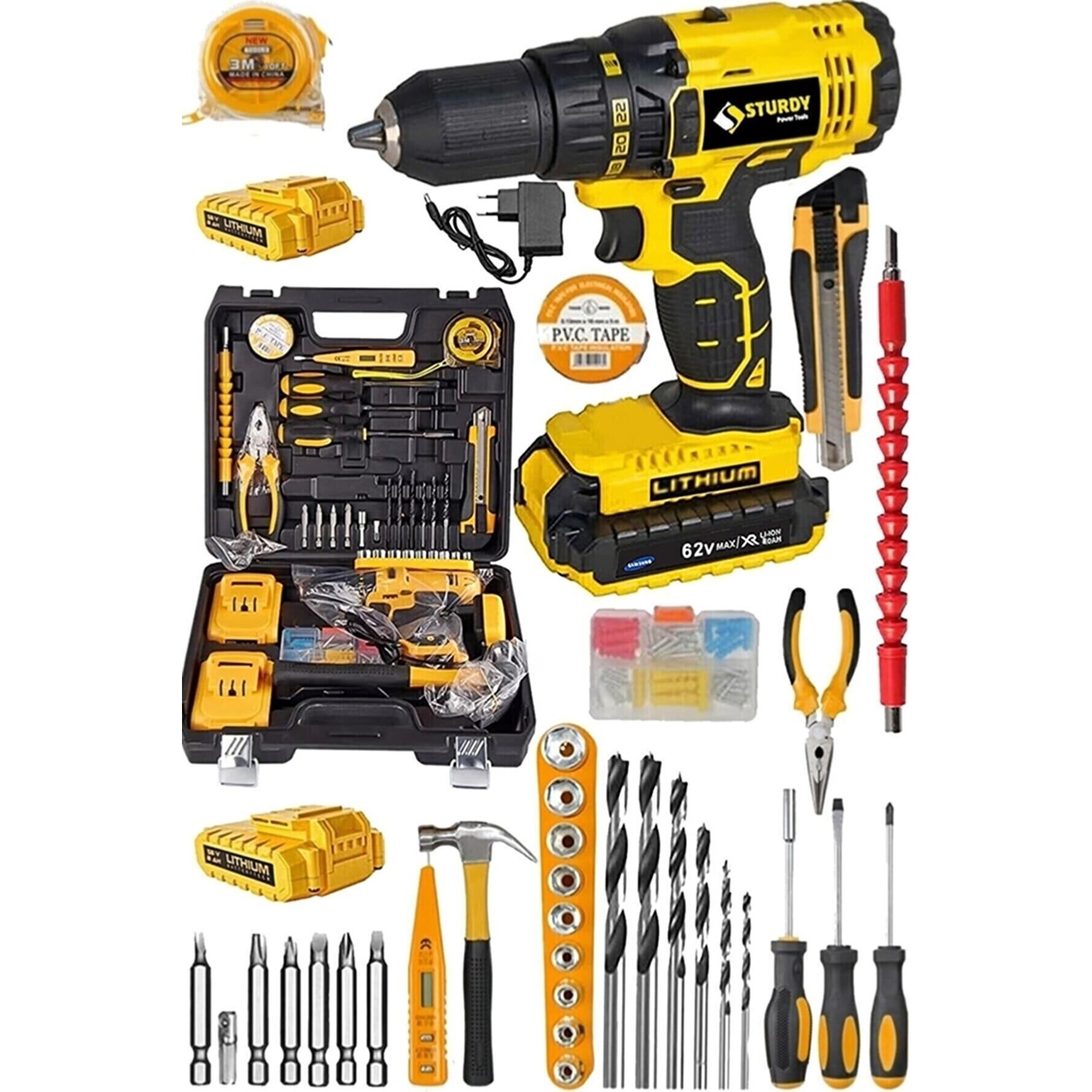 Sturdy Japon Technolo 58V8AH Lion Çift Akülü Metal Şanzuman Turbo Şarjlı Matkapt-39 Parça Setli