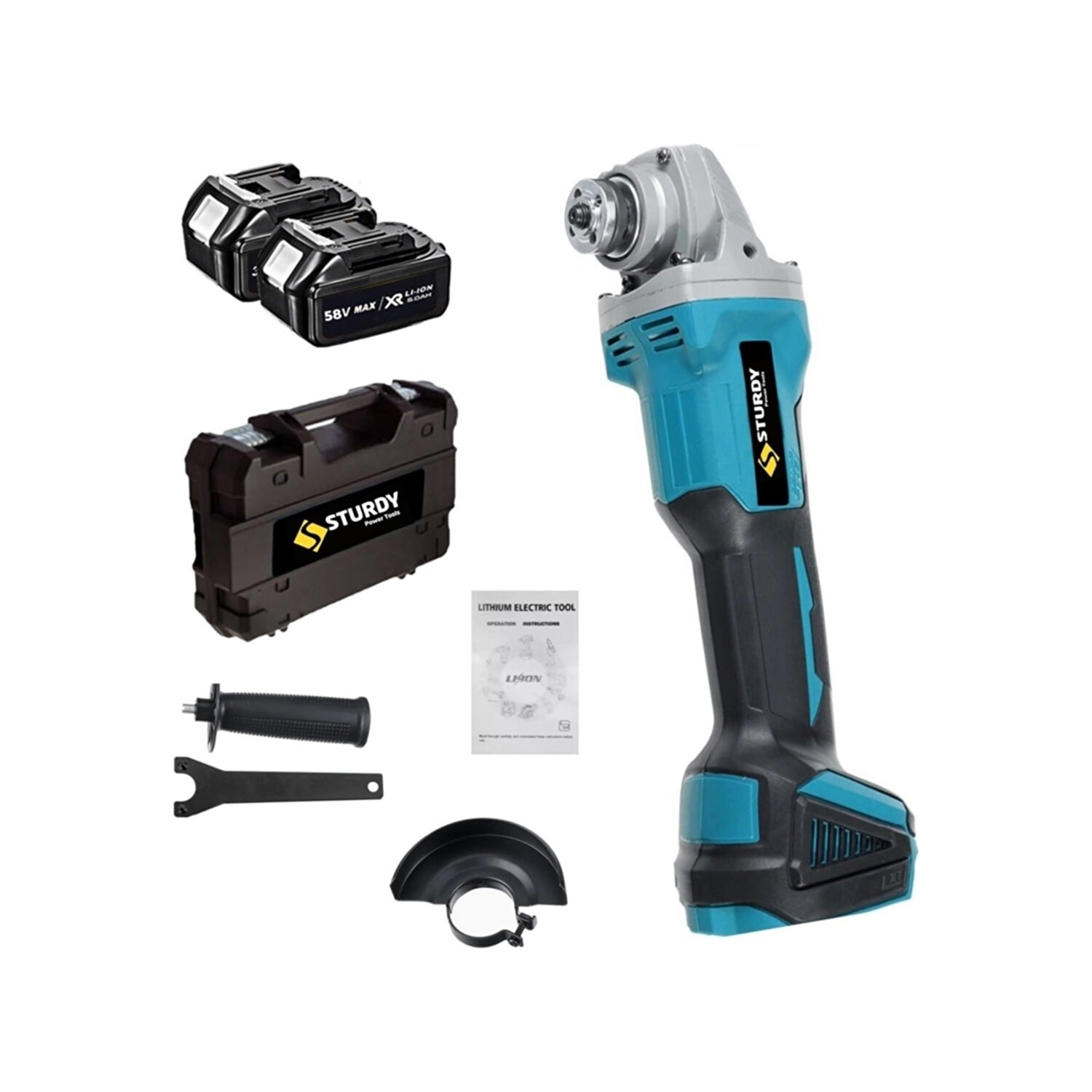 Sturdy Power Tools Japon Tech Professionel Brushless Bakır Sargı 58VOLT 8 Amper Çift Akülü Taşlama Makinası Qz-S