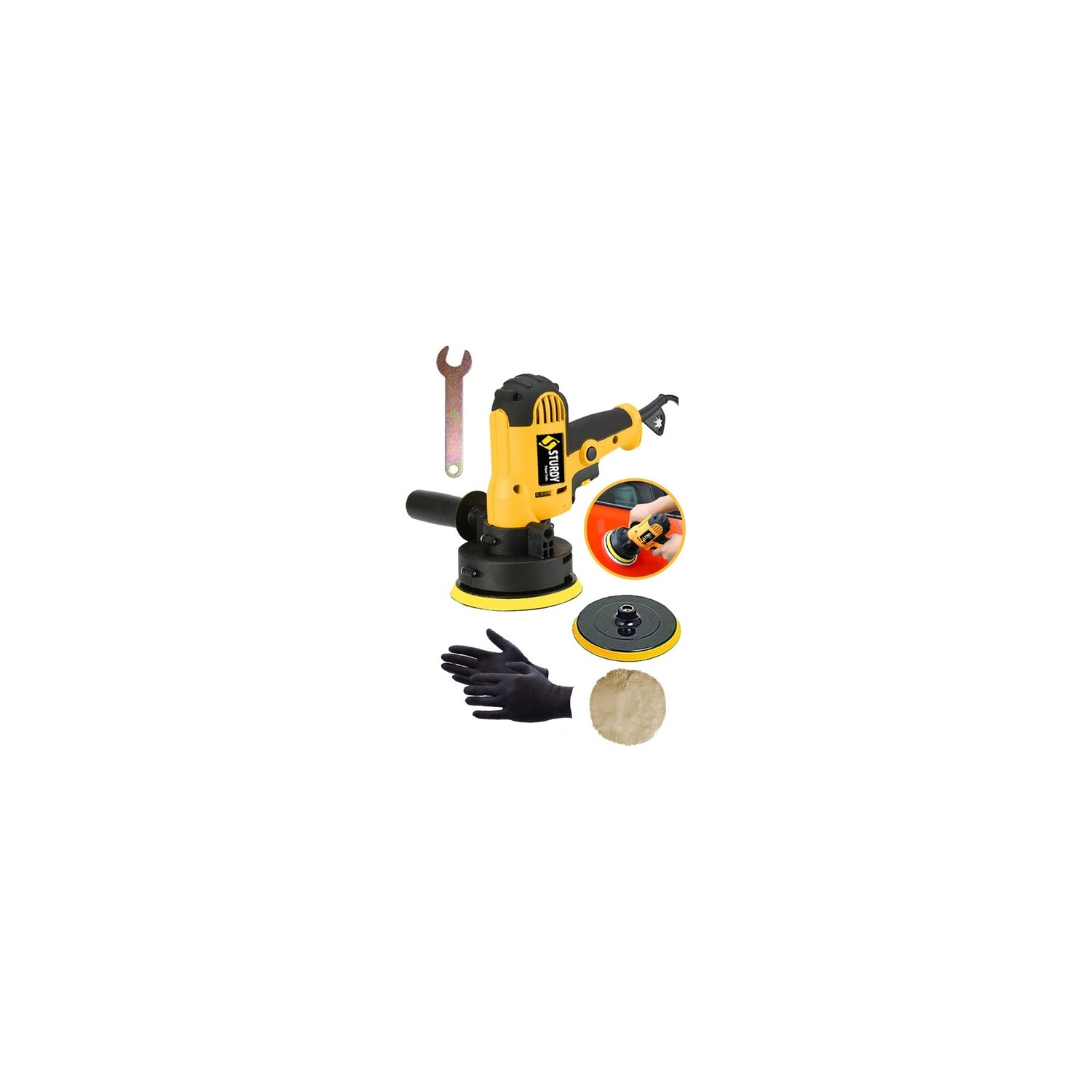 Sturdy Tam Profesyonel 6 Kademe Devir Ayarlı 125 mm Zımpara Araba Pasta Cila Polisaj Makinesi