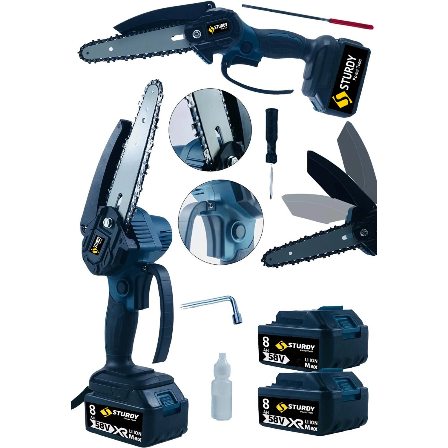 Sturdy Str Uzun Pala Dal Kesme Budama Testere Bıçkı Makinası Çift Akülü Taşıma Çantalı