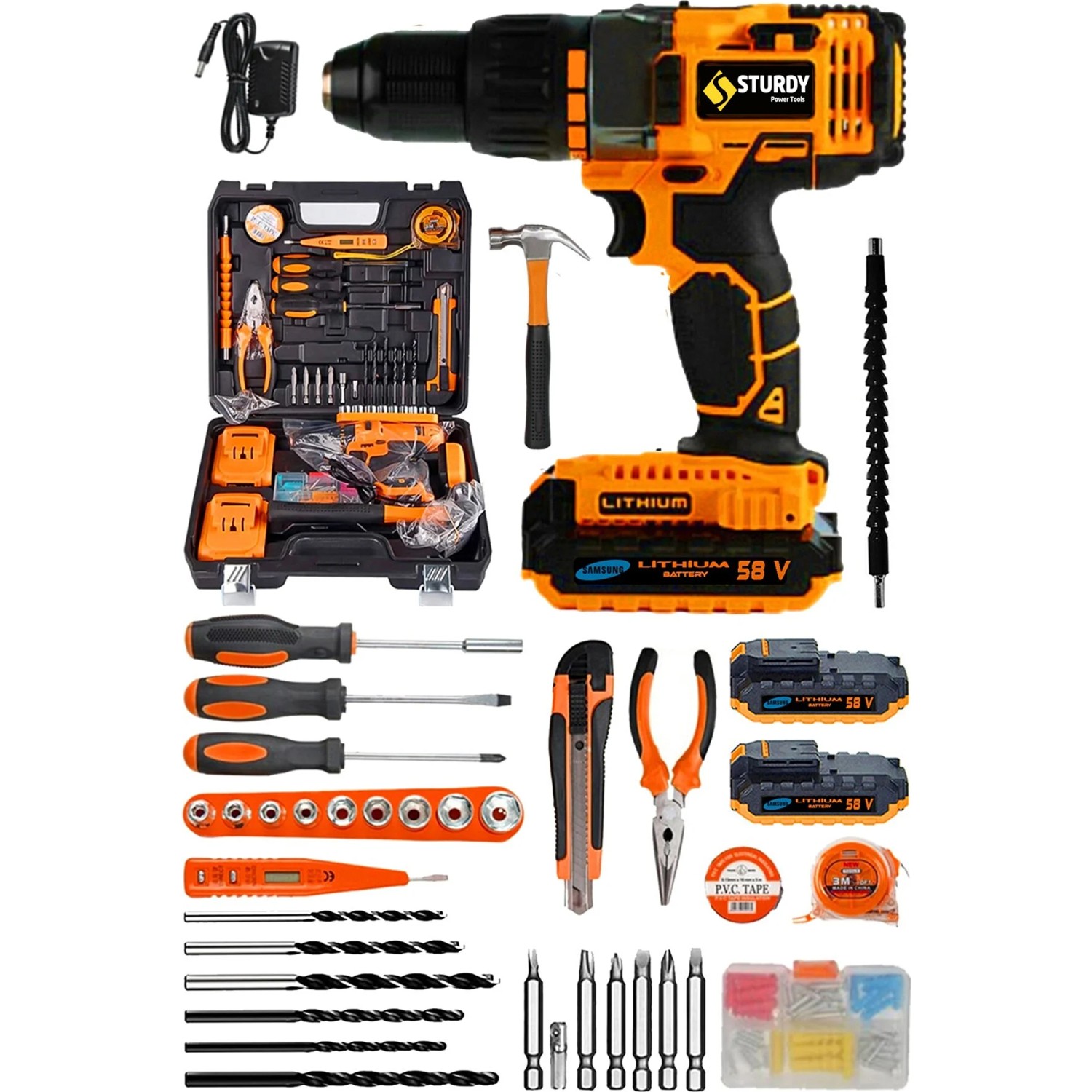 Sturdy Tx Seri Darbeli 58 V 10 Amp Yeni Nesil Lion Akülü Vidalama Matkap + 100 Pcs Combo Set