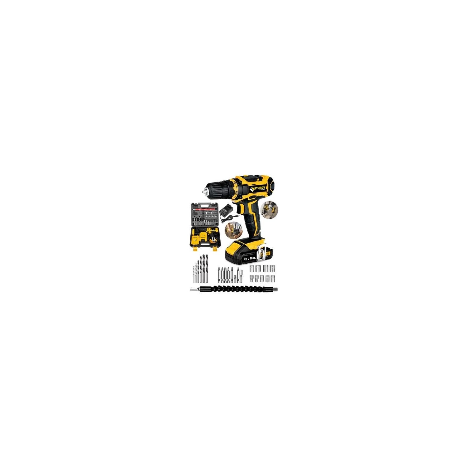 Sturdy Matkap 58VF 5 Ah Çift Metal Şanzuman Çift Akülü Şarjlı Matkap 27 Parça Set