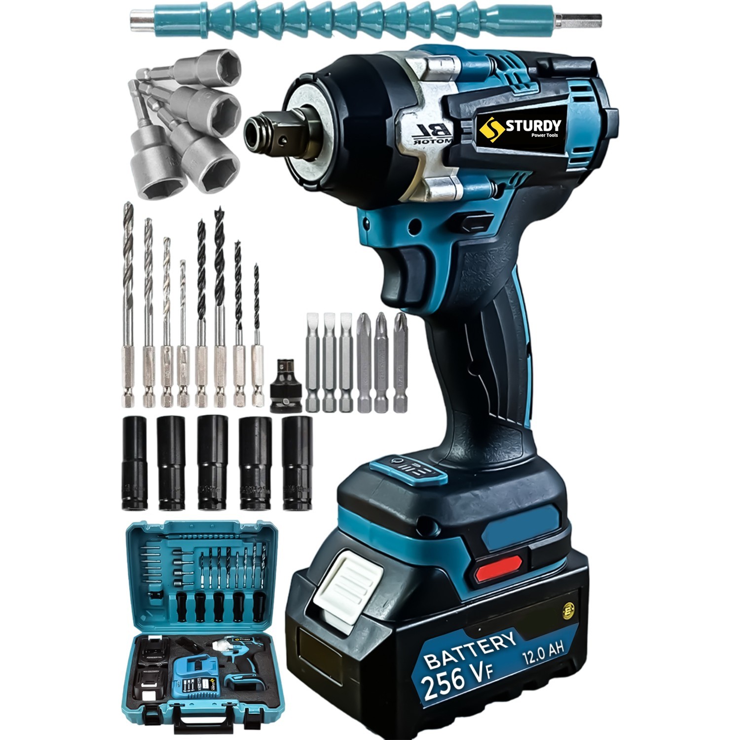 Sturdy Squeeze Kömürsüz Motor 560 Nm 30 Pcs Setli 2 Akülü Somun Sökme Sıkma Makinesi