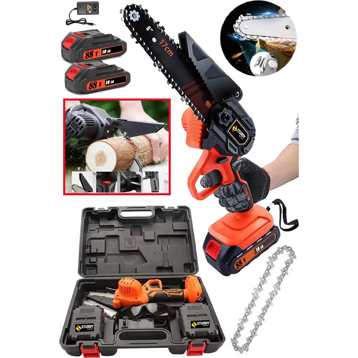 Sturdy 128 Vf Jr-Tork Yeni Teknoloji Motor 17 Cm Pala Samsung Çift Akülü Dal Ağaç Budama Makinası