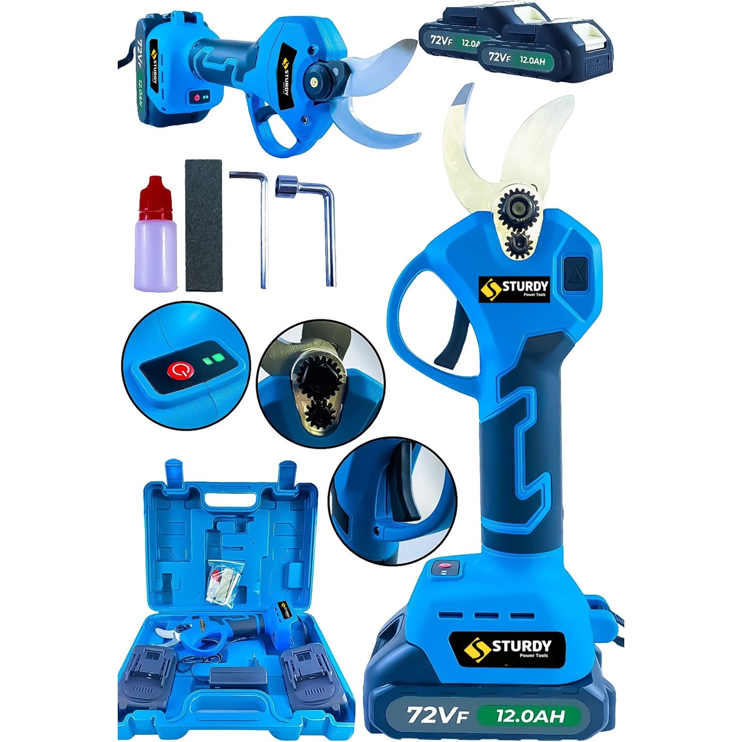 Sturdy 256 Vf 12 Ah Paslanmaz Bıçak Titanyum Motor Aksam 32 mm 2 Akülü Dal Budama Makası Şarjlı Dal Budama Makası