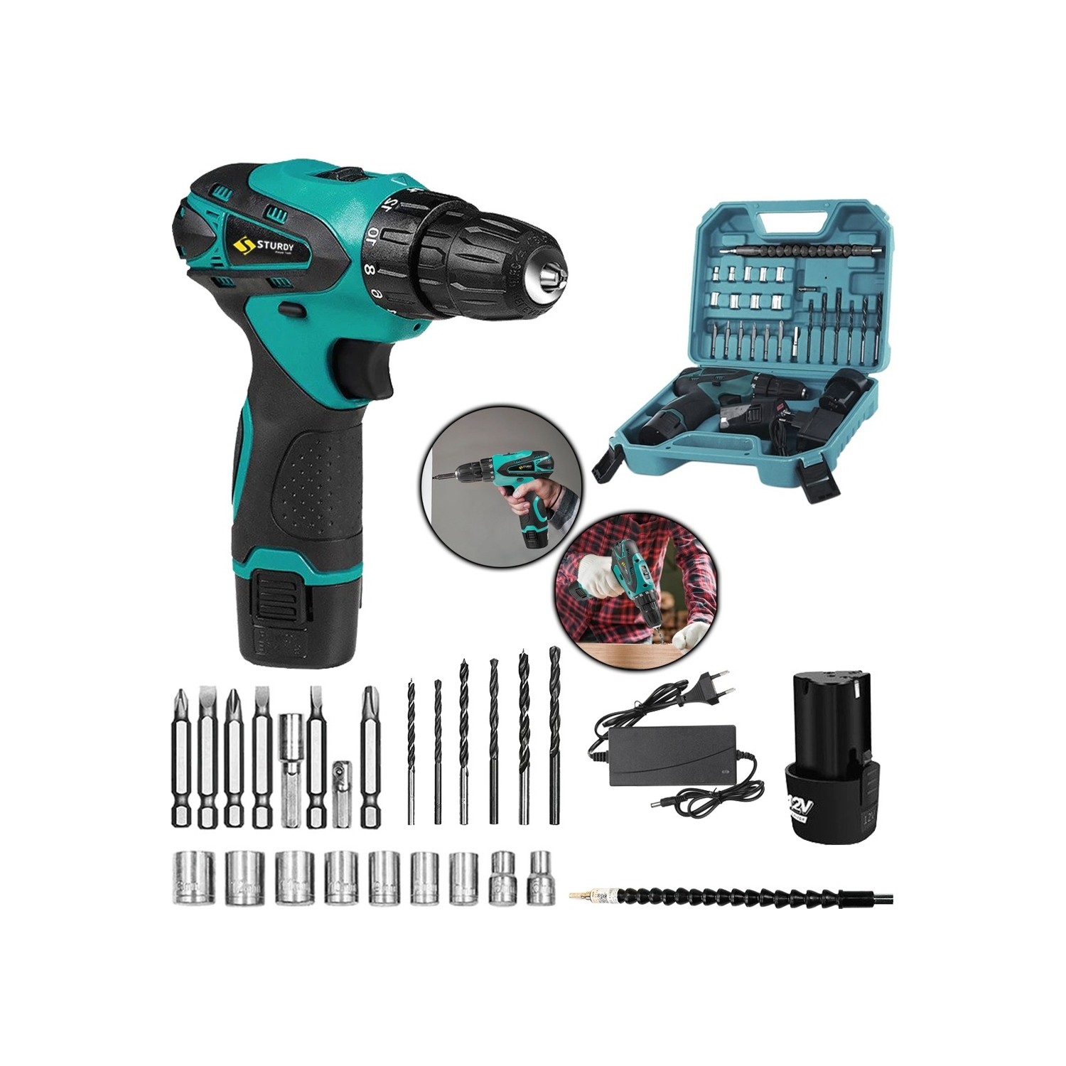 Sturdy Titanyum Seri Darbeli Lıon Akülü Şarjlı Matkap 24 Parça Setli