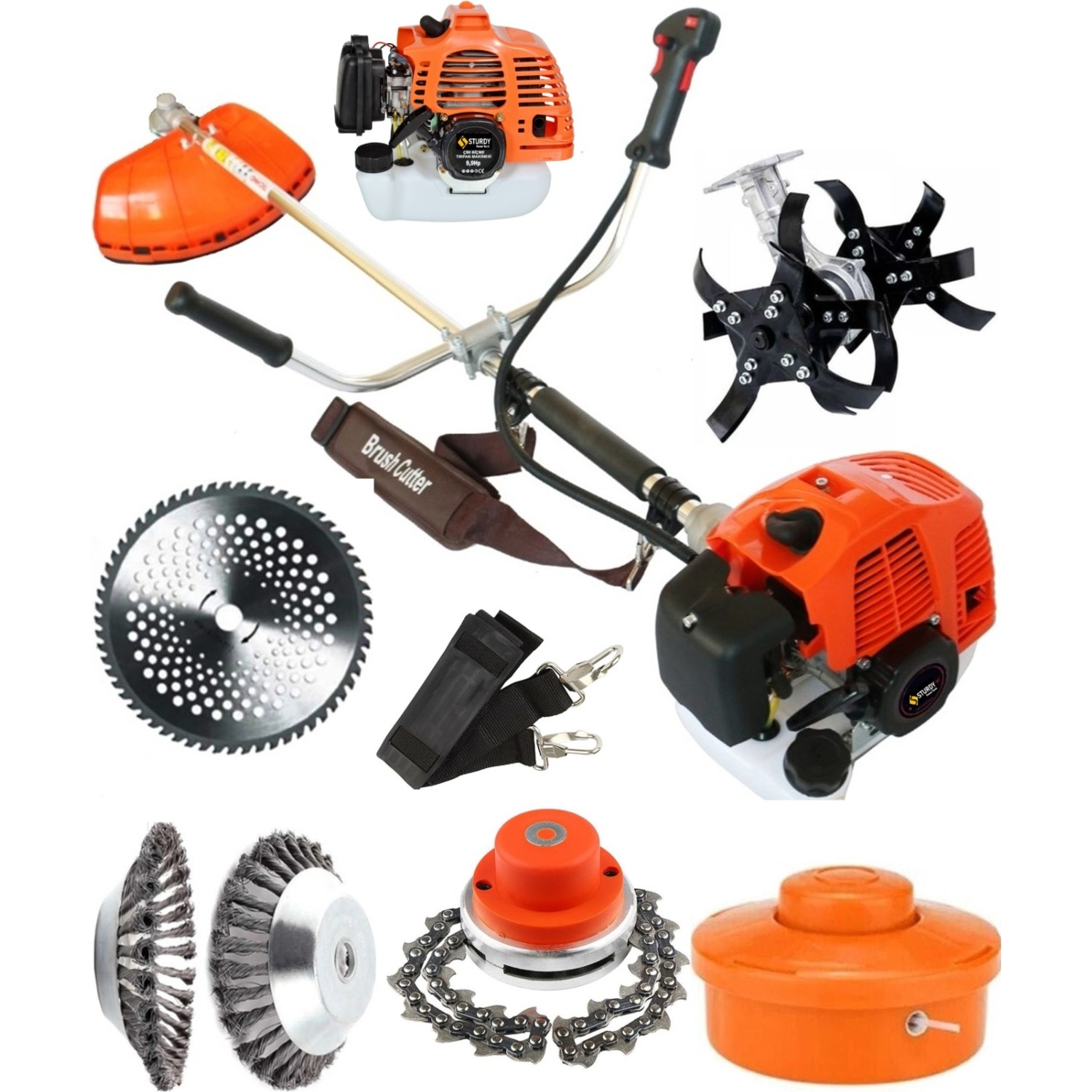 Sturdy Benzinli 9,9 Hp Çapa Aparatlı Toplam 5 Başlık Ultra Çim Biçme Tırpan Makinası Yan Tipi