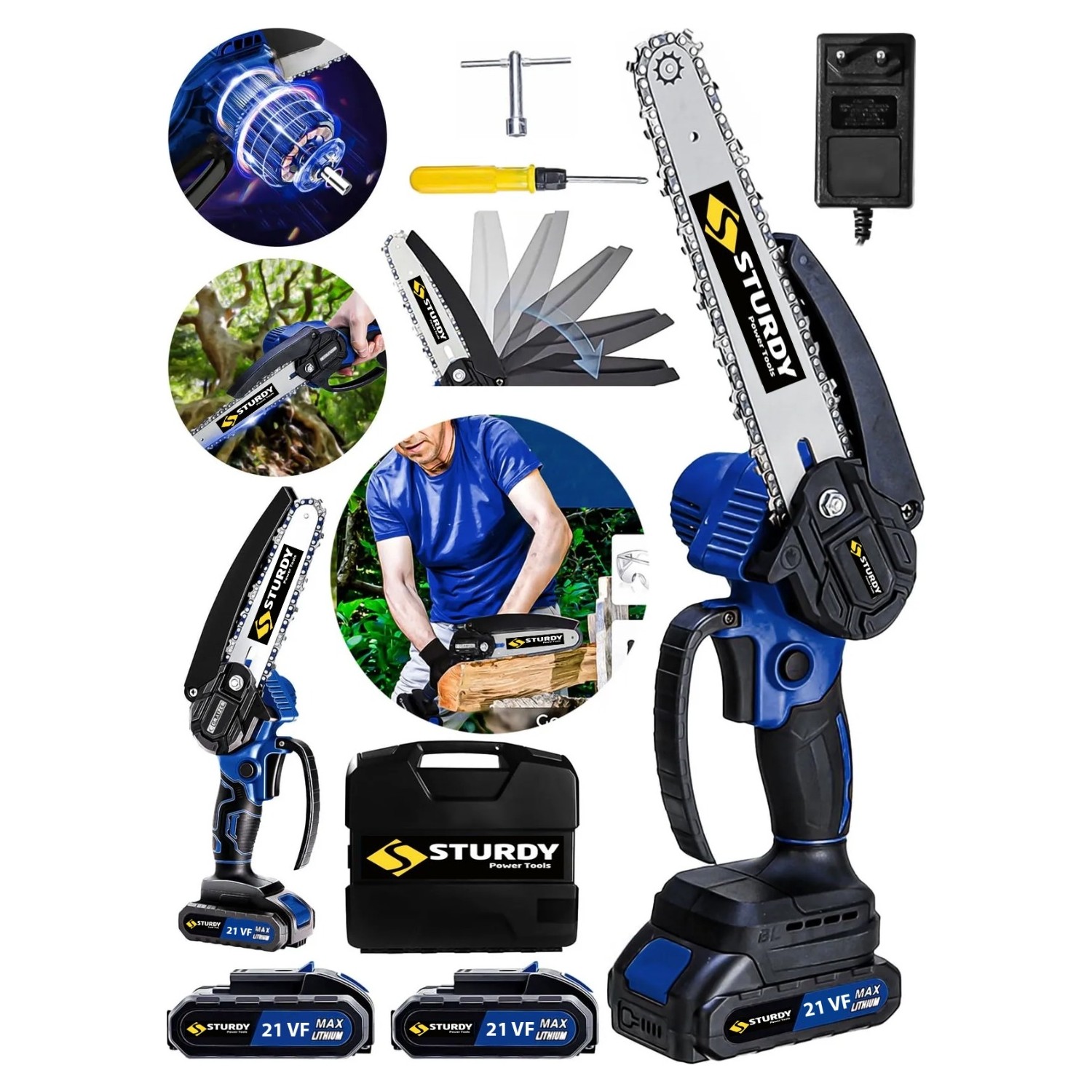 21 Volt Çift Pala Çift Zincir Çift Akülü Dal Budama Makinesi El Testeresi Kesim Motoru