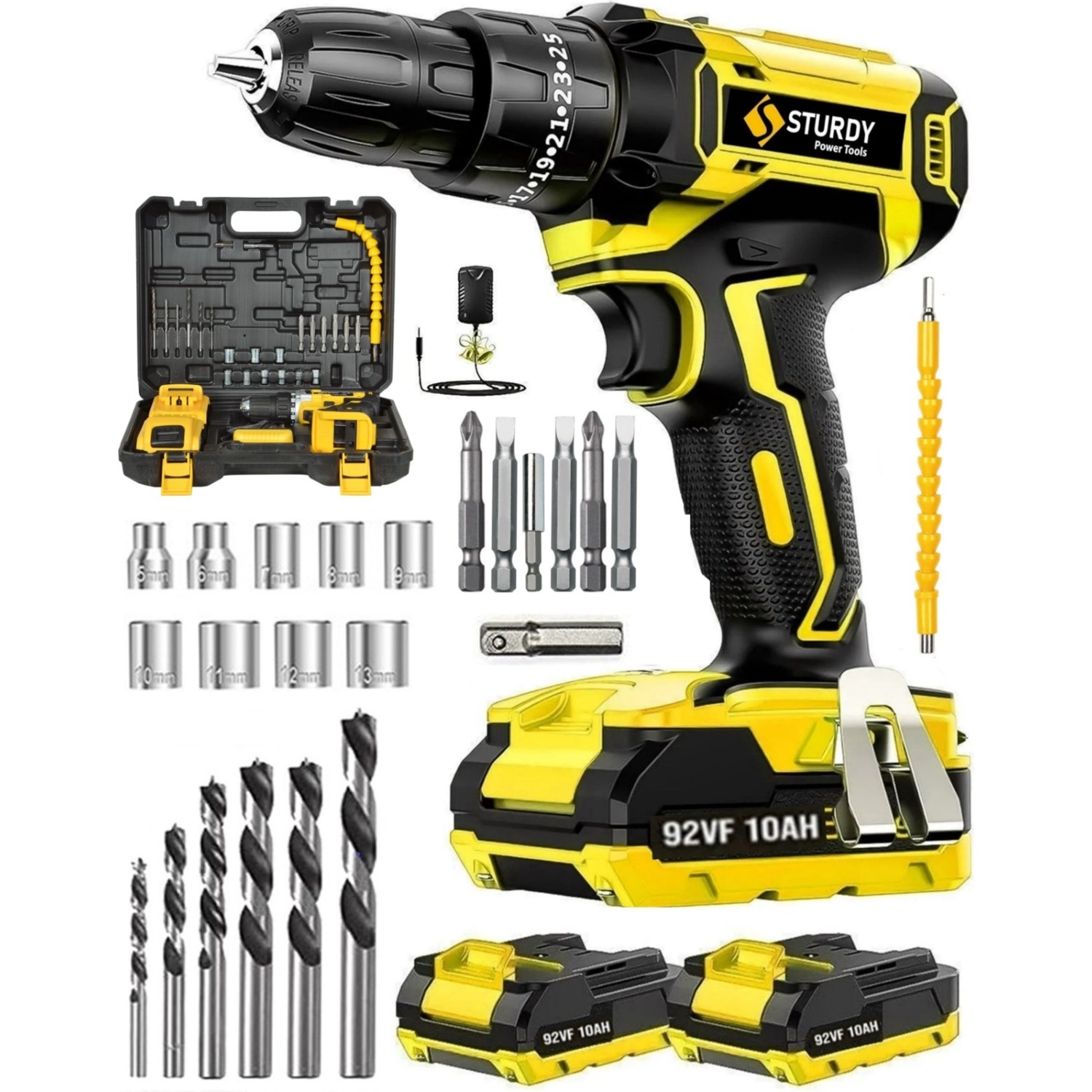 Sturdy 92VF12Ah Lıon Çift Akülü NEW  SERİ Darbeli Turbo Şarjlı Vidalama  Matkap 27 Parça Uç Setli