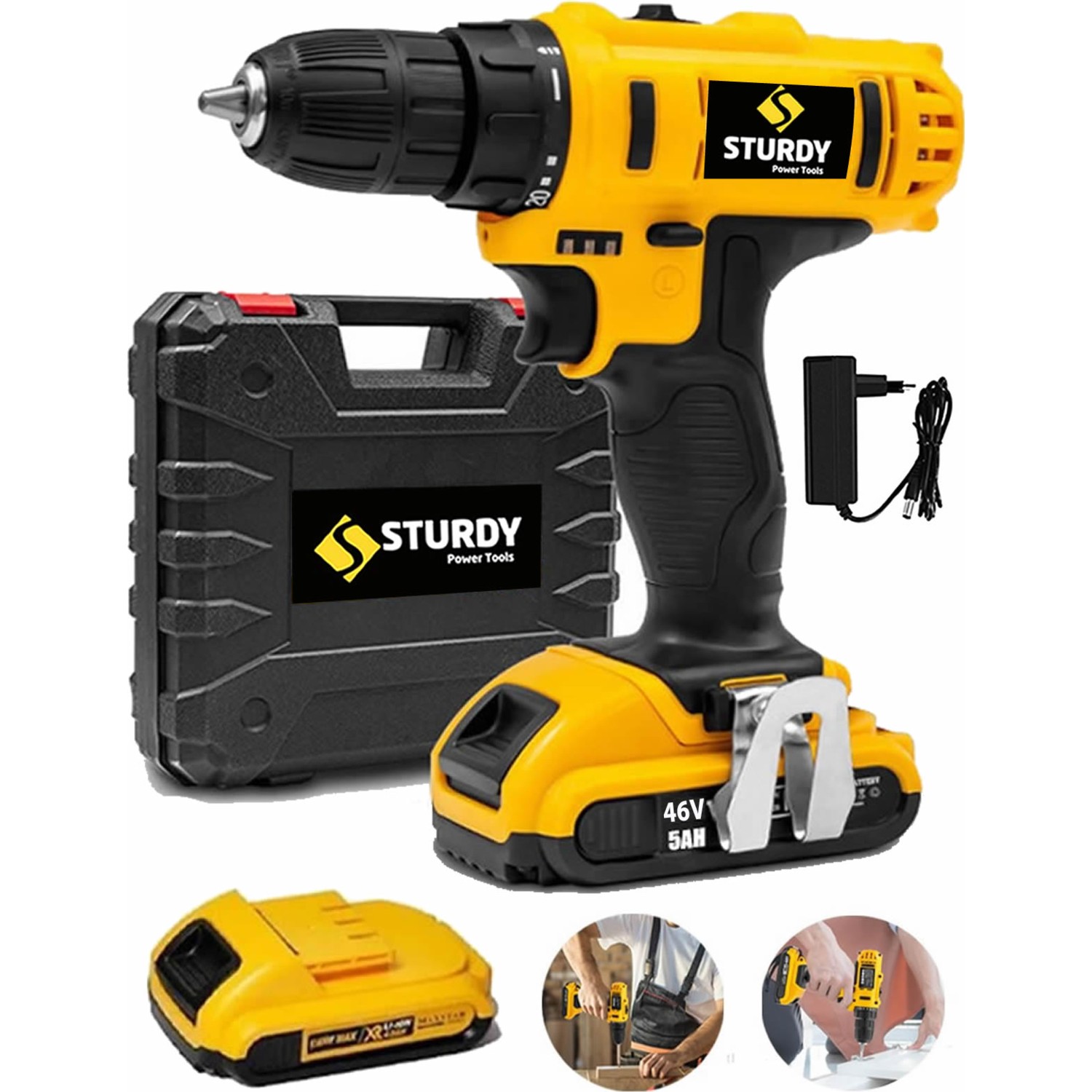 Yeshills STURDY Darbeli 46 v 5 Ah Metal Şanzuman Li-ion Çift Akülü Vidalama Matkap