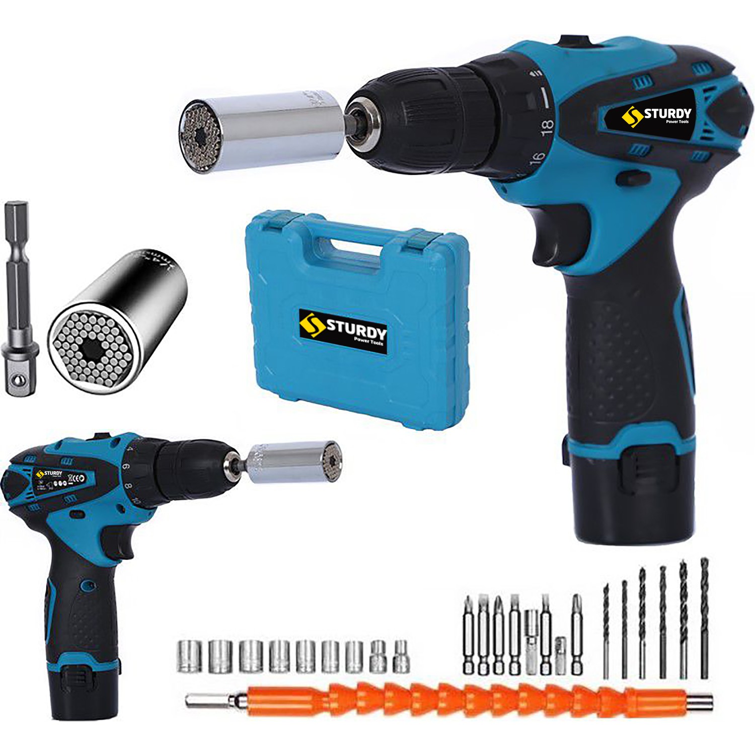 Sturdy Akülü Vidalama 36 V 5  24 PARÇA SETLİ 7-19 LOKMA UÇLU ARMUT MODEL ŞARJLI Matkap