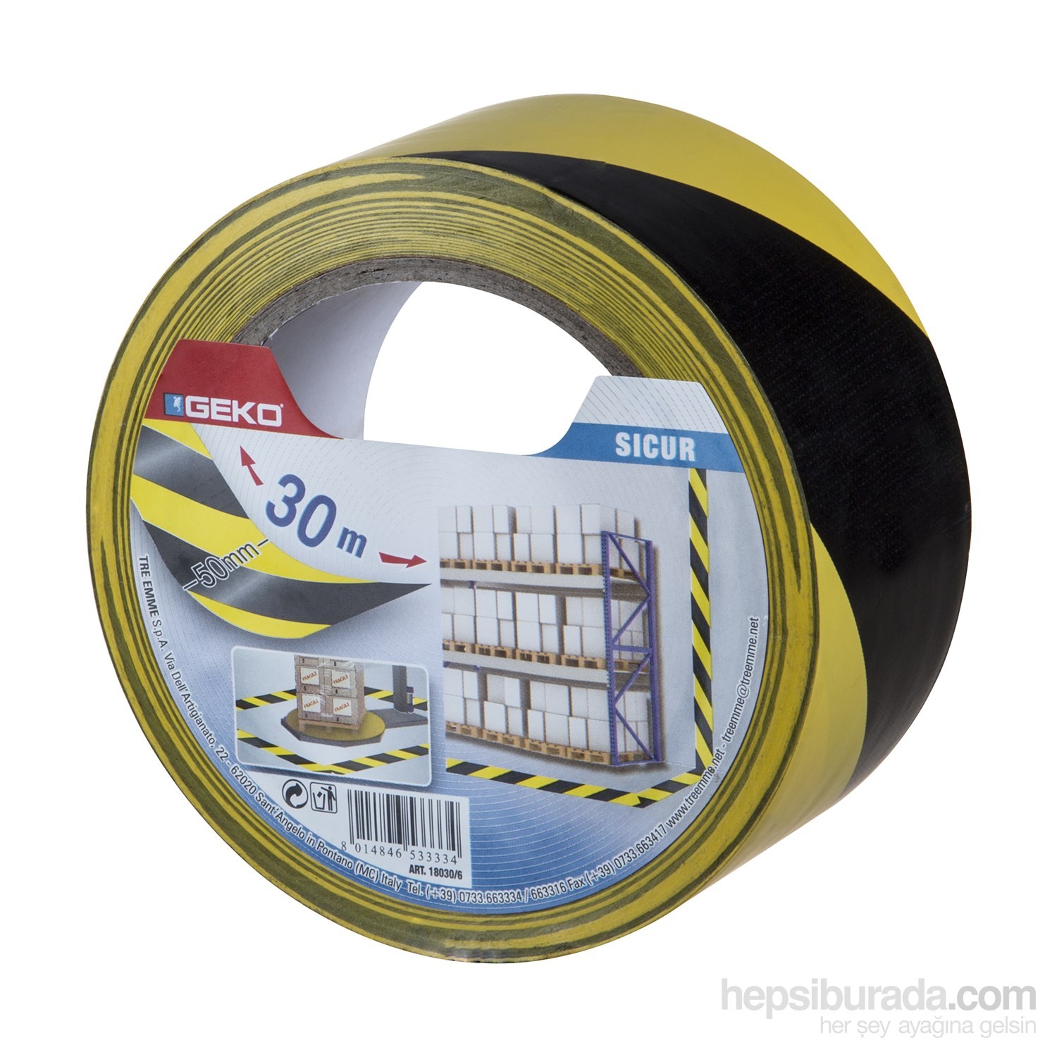 Geko Yer İşaretleme Ve İkaz Bantı Pvc Sarı/Siyah 50Mmx30m Sıcur