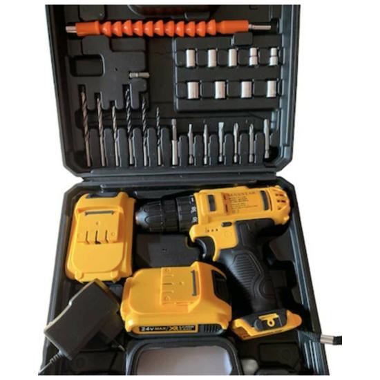 Maxstar 24V 5AH Liion Çift Akülü Çantalı Darbeli  Şarjlı Matkap-24 Parça Uç Setli