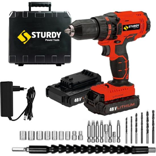 Sturdy 48V5AH Sanzumanlı Setlı Darbeli Lıon Matkap 23 Parca Setli