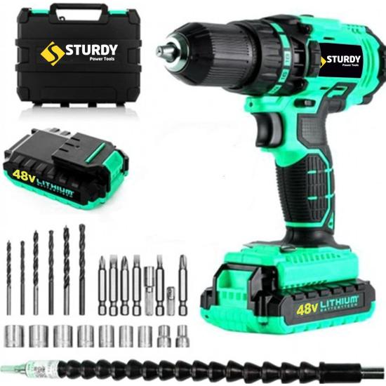 Sturdy 48V5AH Sanzumanlı Setlı Darbeli Lıon Indıvıdual Matkap 23 Parca Setli