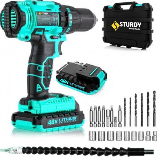 Sturdy 48V5AH Sanzumanlı Setlı Help Outlıne  Darbeli Lıon Matkap 23 Parca Setli