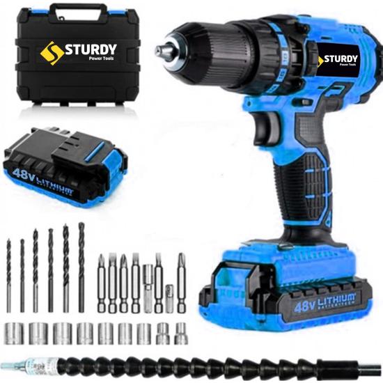 Sturdy 48V5AH Sanzumanlı Setlı Darbeli  Serviceable Lıon Matkap 23 Parca Setli