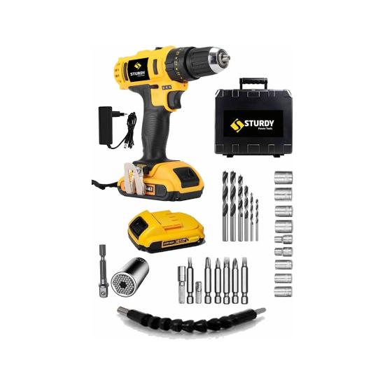 Sturdy 42V 5AH Lıon Çift Akülü Soketli  Darbeli Turbo Şarjlı Matkap 27 Parça Uç Setli