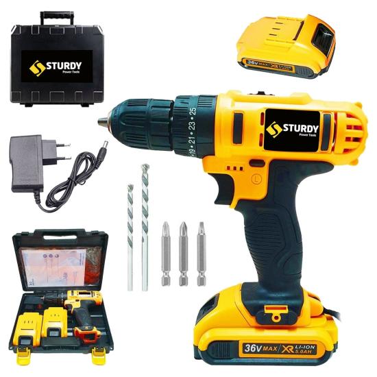 Sturdy Power Tools 36 Volt 5.0 Amper Very  Çift Akülü 5 Parça Uç Setli Şarjlı Vidalama Matkap