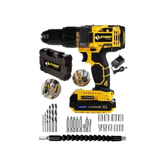 Sturdy 58VF 6mah Çift Lityum Akülü Vidalama New Technology Darbeli Şarjlı  Matkap Seti 27 Parça