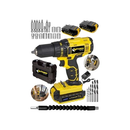 Sturdy Power Tools 46VF 5mah Li̇tyum Çift Akülü New Seri̇ Şarjlı Vidalama Matkap 27 Parça Uç Setli