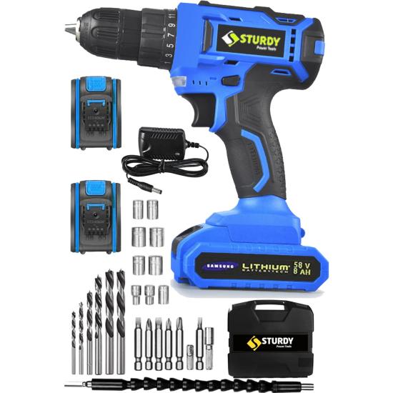 Sturdy 58VF 8mah New Model  Çift Akülü Vidalama New Technology Şarjlı Matkap Seti 27 Parçalı
