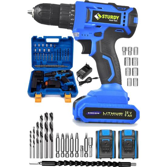 Sturdy 58VF 8mah Çift Akülü Vidalama New Technology Şarjlı Matkap Seti 27 Parçalı